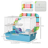 PawHut Hamster Cage, Small Animal House, 3-Level Guinea Pig Cage Gerbil Haven, Tunnel Tube System, with Water Bottle, Exercise Wheel, Food Dish, Ramps, Light Blue