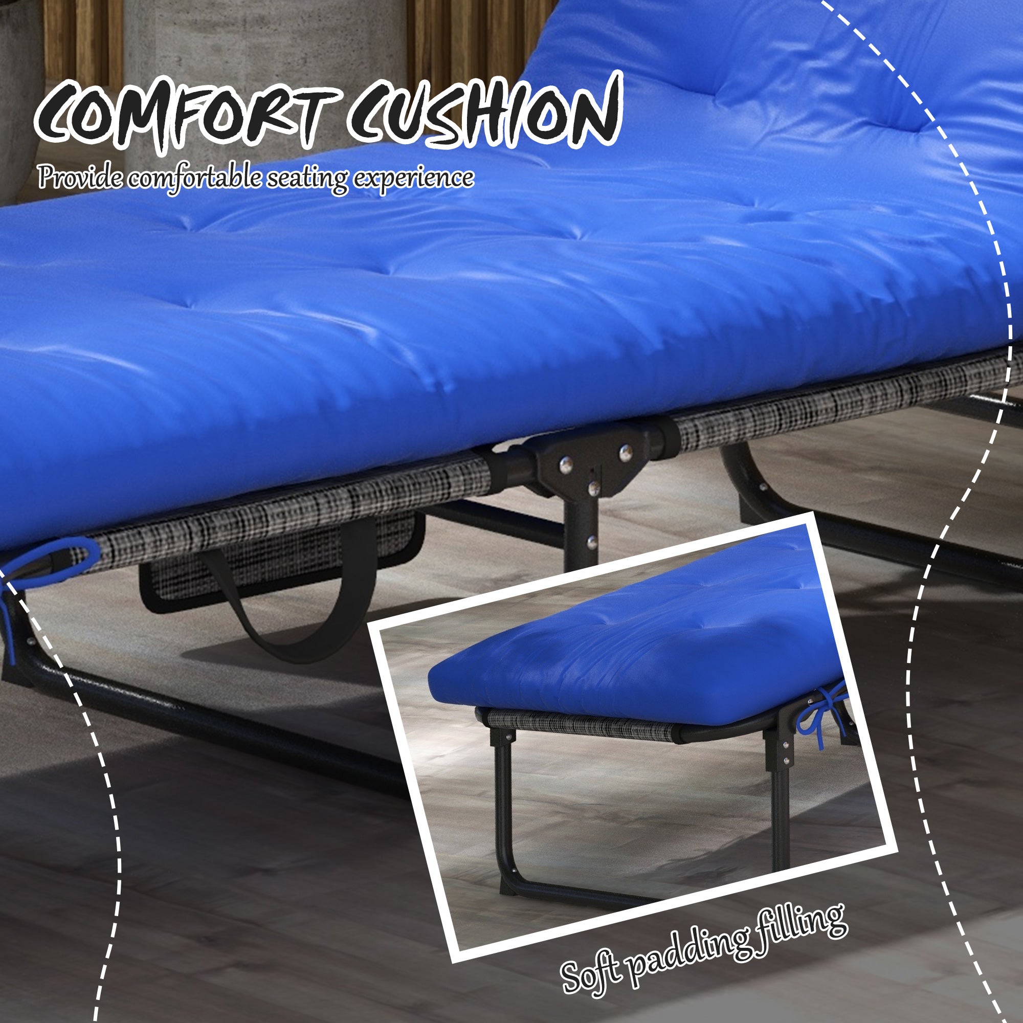 Outsunny Folding Lounge Chair with 4-level Reclining Back, Outdoor Tanning Chair with Cushion, Outdoor Lounge Chair with Breathable Mesh Fabric, Side Pocket, Headrest, Blue