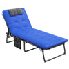 Outsunny Folding Lounge Chair with 4-level Reclining Back, Outdoor Tanning Chair with Cushion, Outdoor Lounge Chair with Breathable Mesh Fabric, Side Pocket, Headrest, Blue