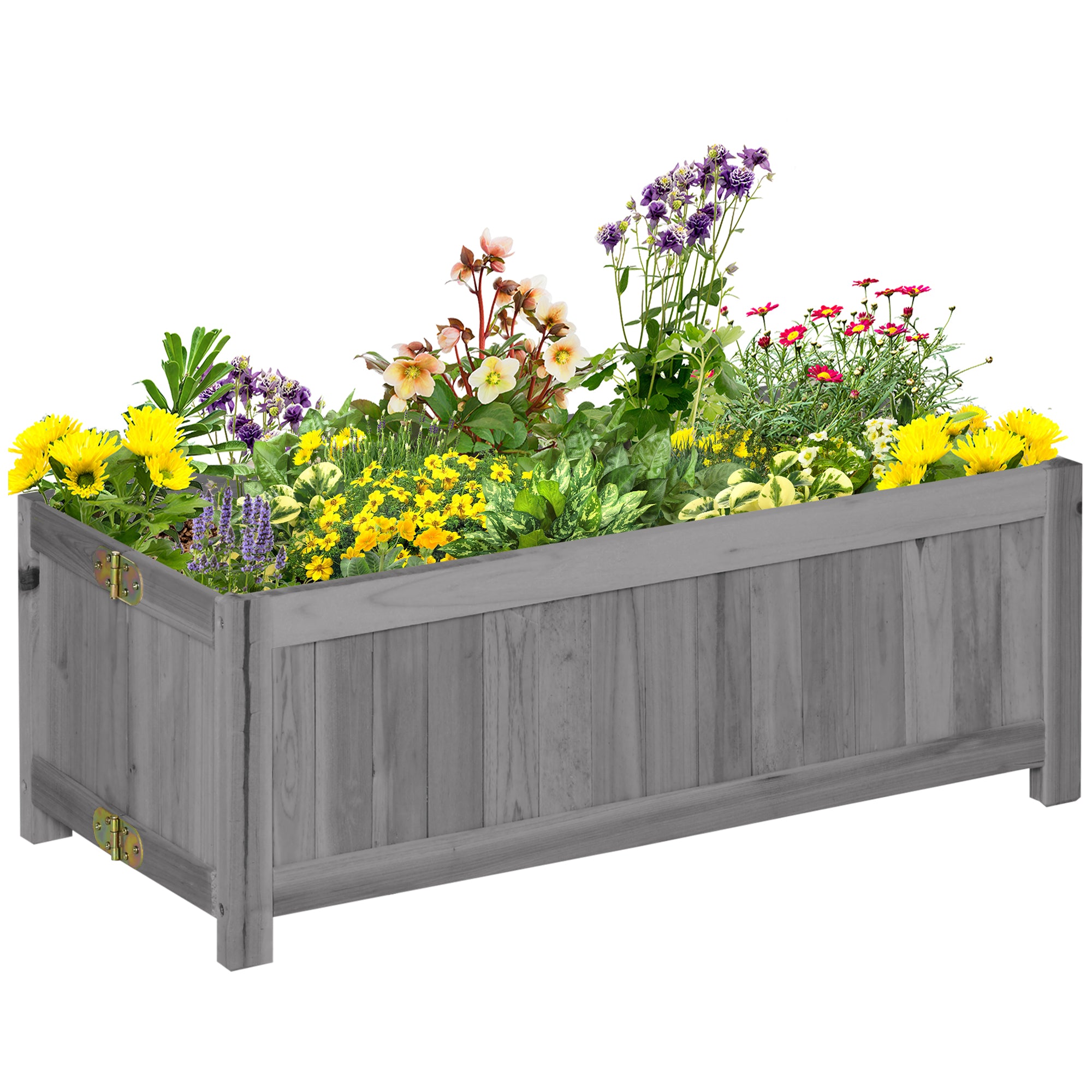 Outsunny 28" x 12" Foldable Raised Garden Bed, Elevated Planter Box, Wooden Planting Bed for Backyard, Patio to Grow Vegetables, Herbs, and Flowers, Grey