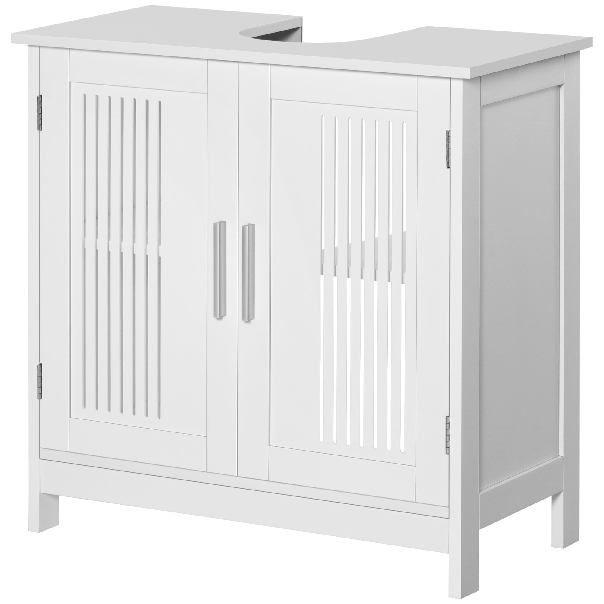 kleankin Bathroom Sink Cabinet, Bathroom Vanity with 2 Slat Doors, Pedestal Sink Storage Cabinet with Adjustable Shelves, White