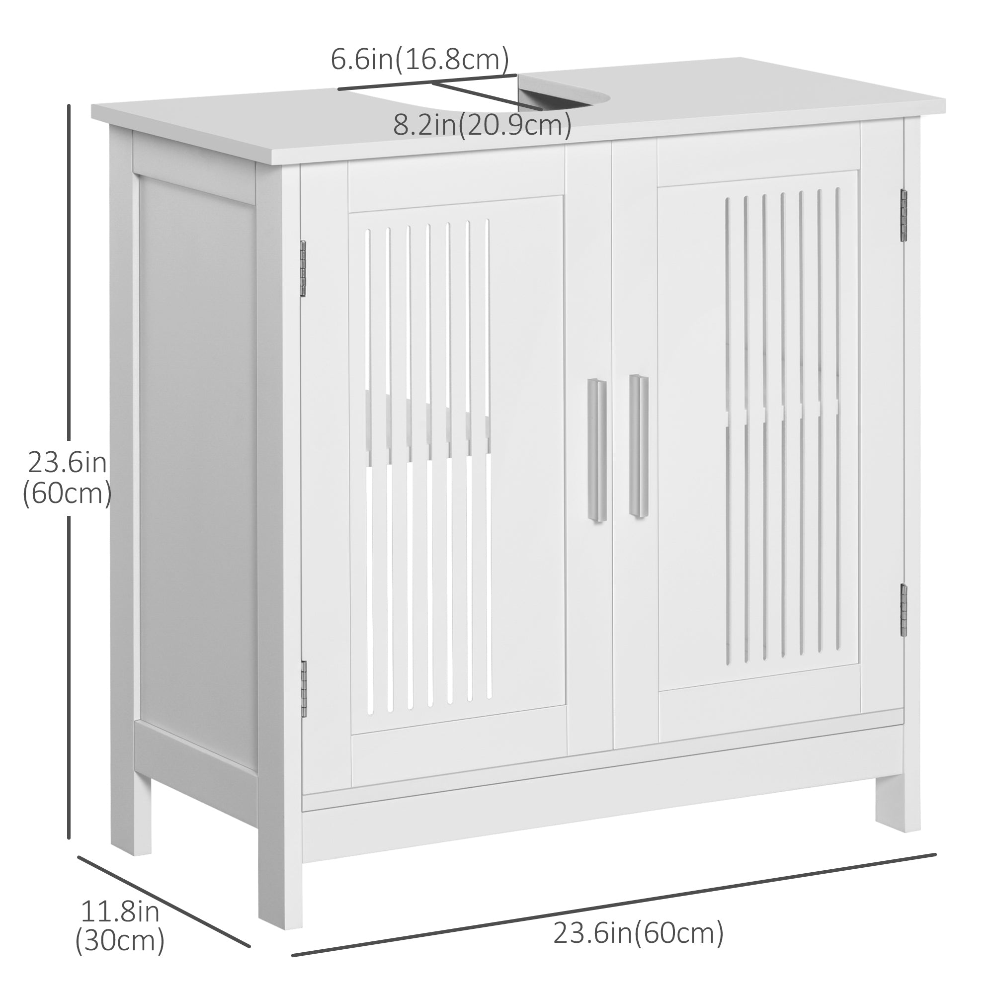 kleankin Bathroom Sink Cabinet, Bathroom Vanity with 2 Slat Doors, Pedestal Sink Storage Cabinet with Adjustable Shelves, White