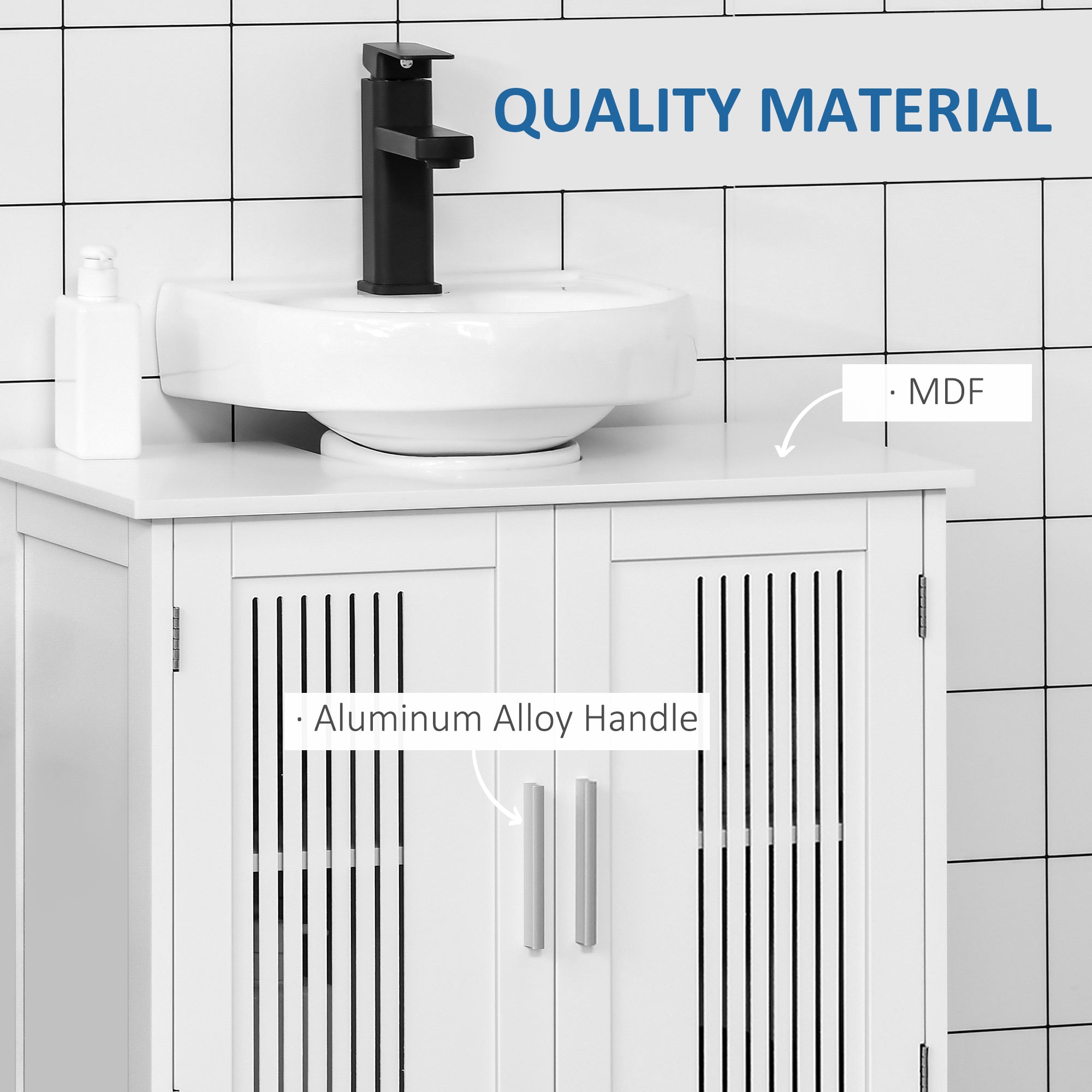 kleankin Bathroom Sink Cabinet, Bathroom Vanity with 2 Slat Doors, Pedestal Sink Storage Cabinet with Adjustable Shelves, White