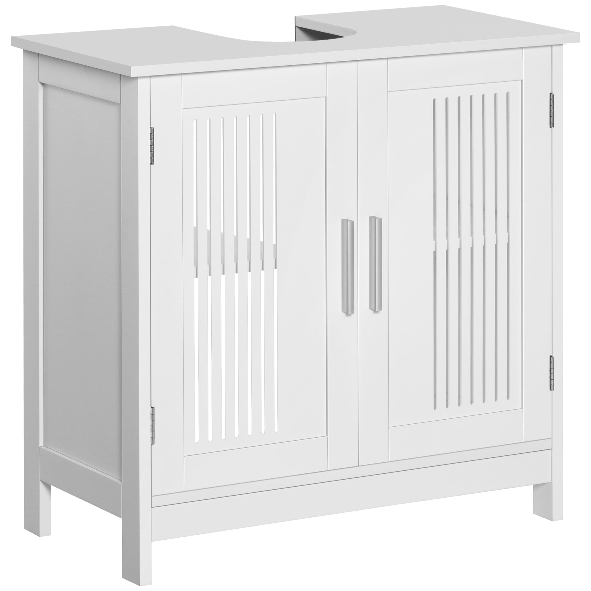 kleankin Bathroom Sink Cabinet, Bathroom Vanity with 2 Slat Doors, Pedestal Sink Storage Cabinet with Adjustable Shelves, White