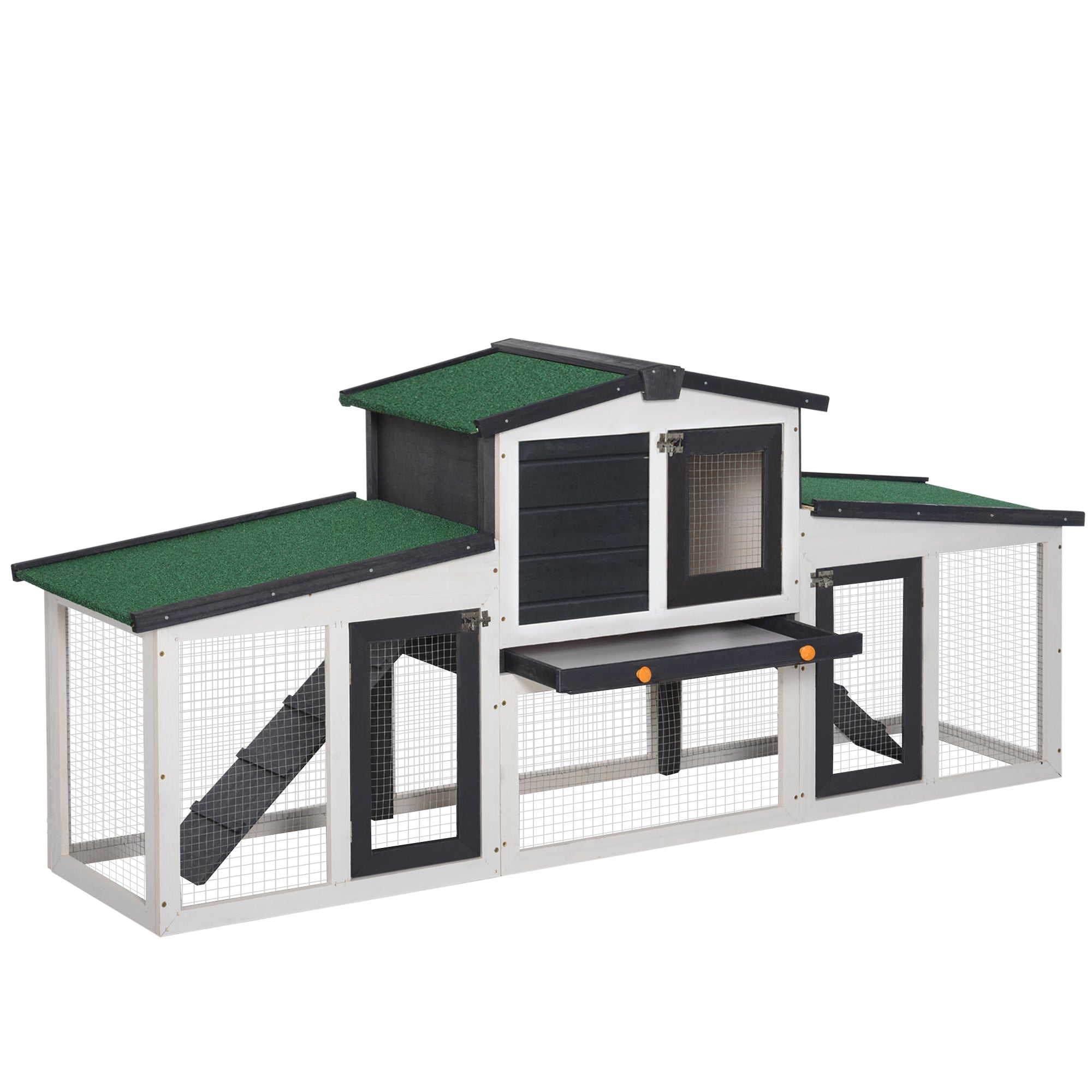 PawHut Large Rabbit Hutch with Double Runs, Wooden Bunny Cage Outdoor with Removable Tray, Ramps, Roof, 80