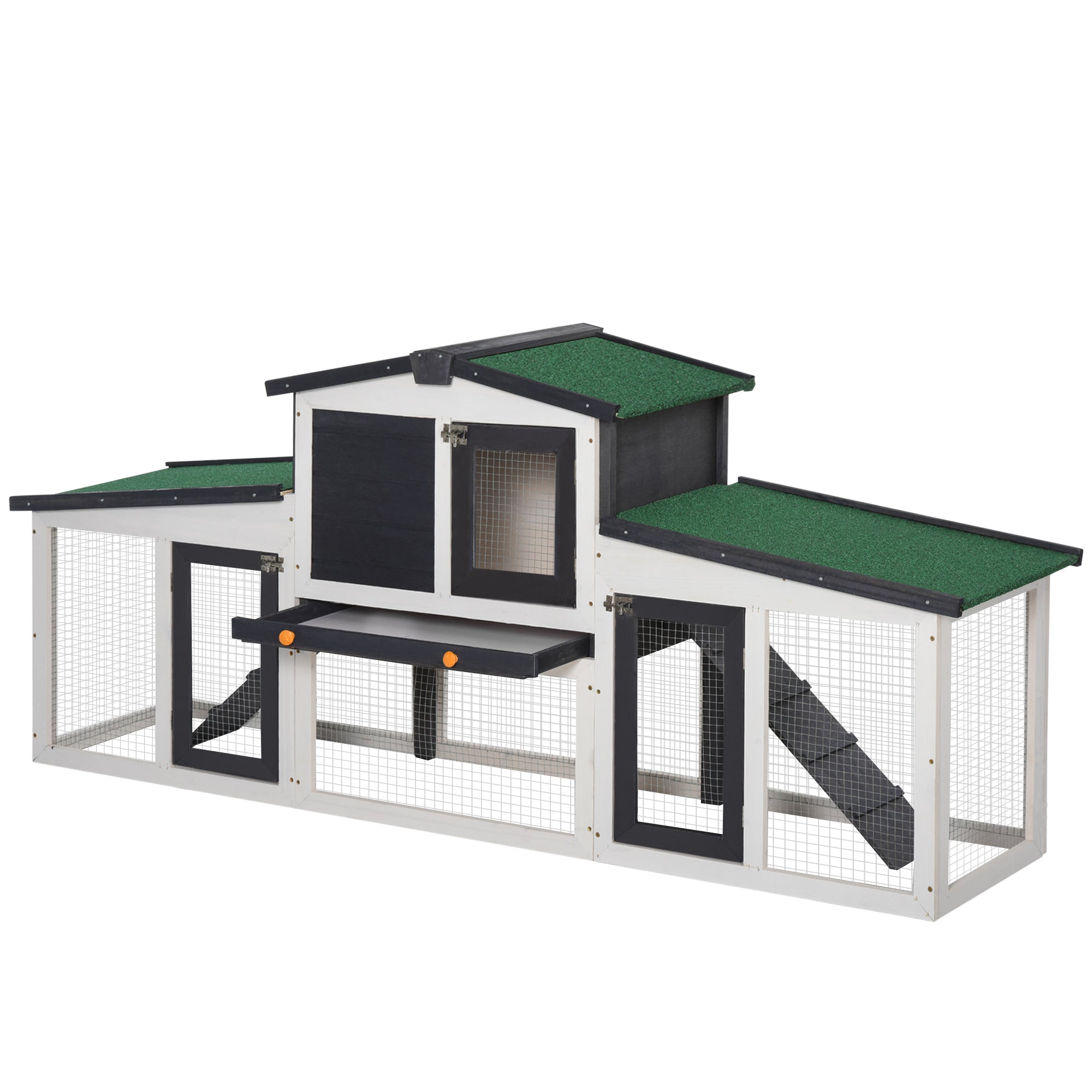 PawHut Large Rabbit Hutch with Double Runs, Wooden Bunny Cage Outdoor with Removable Tray, Ramps, Roof, 80