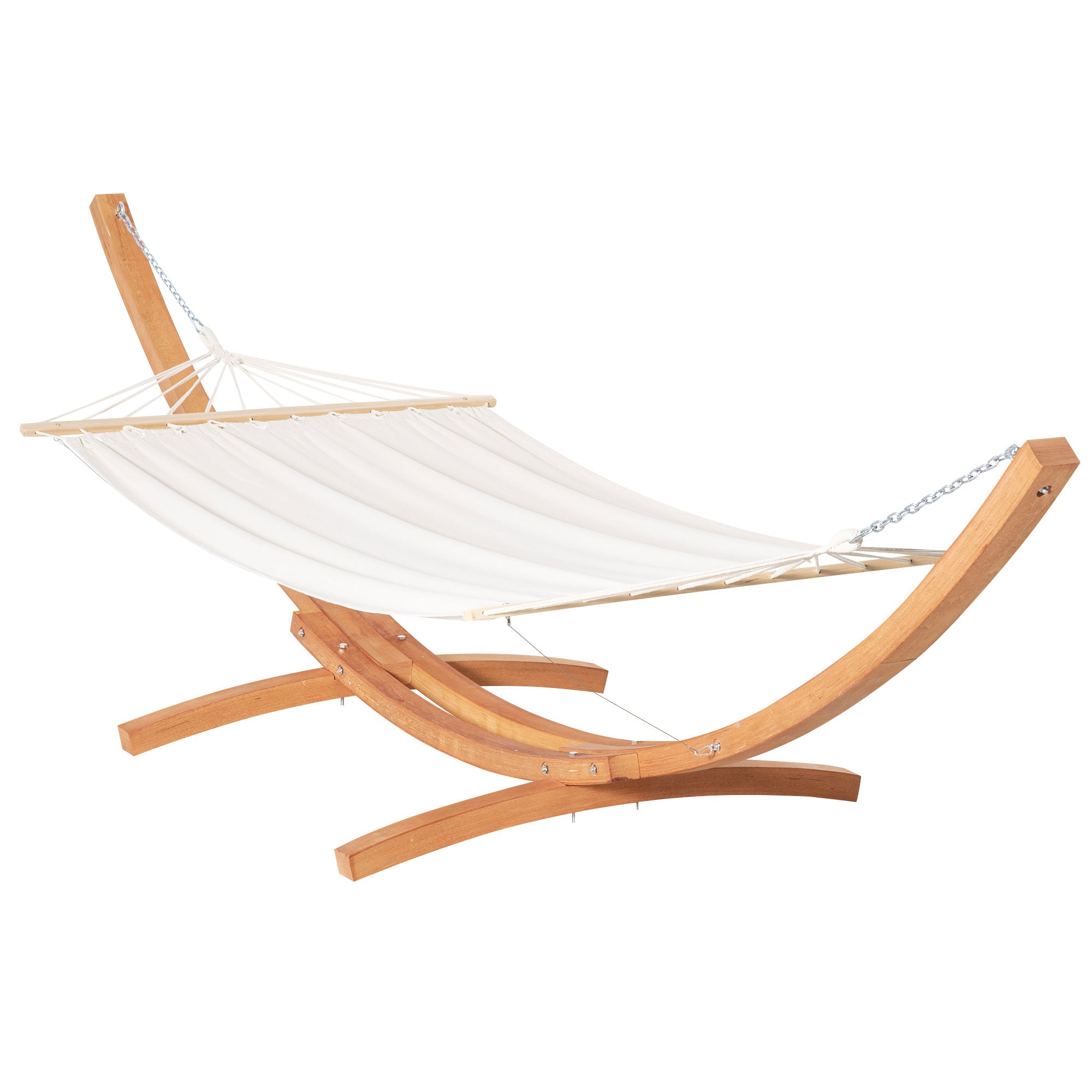 Outsunny Patio Hammock with Stand, Outdoor Arch Wooden Hammock Bed, Camping Hammock w/ Straps and Hooks, White