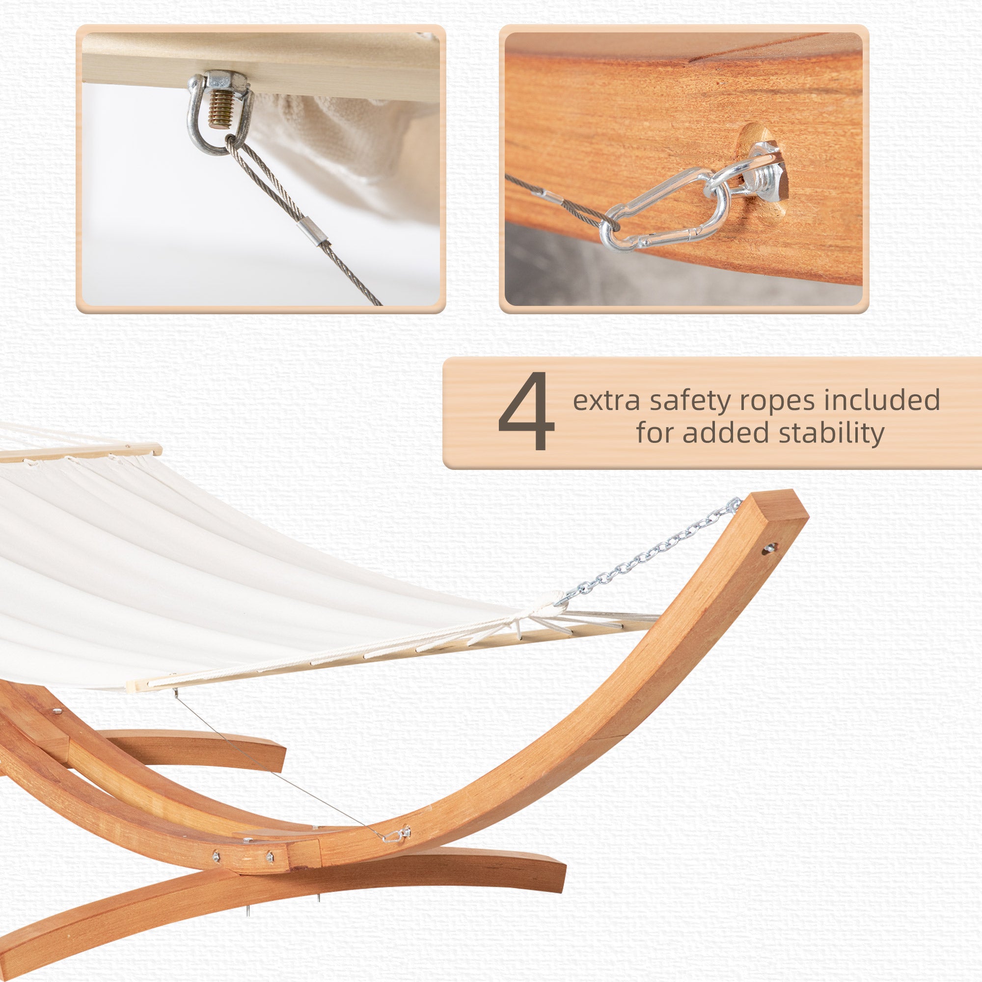 Outsunny Patio Hammock with Stand, Outdoor Arch Wooden Hammock Bed, Camping Hammock w/ Straps and Hooks, White