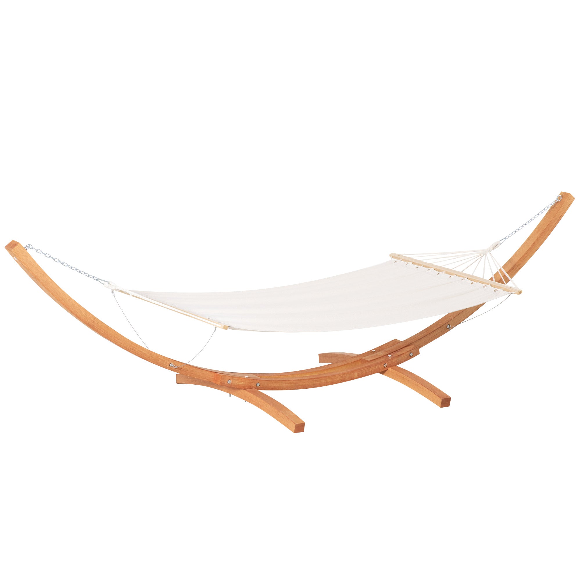 Outsunny Patio Hammock with Stand, Outdoor Arch Wooden Hammock Bed, Camping Hammock w/ Straps and Hooks, White