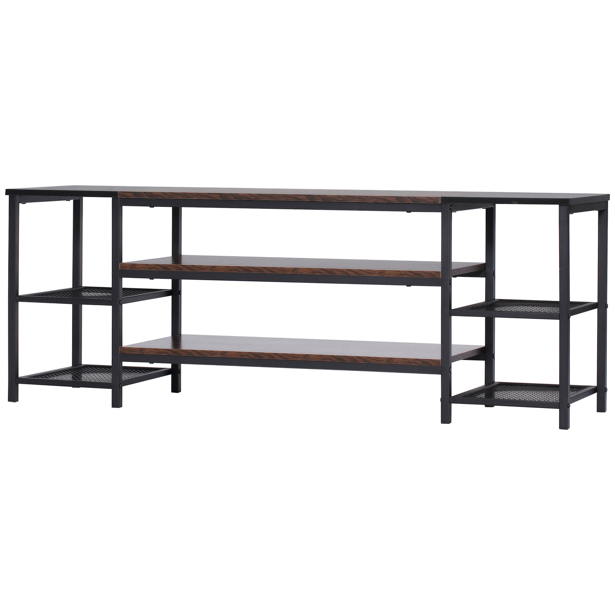 HOMCOM TV Unit Cabinet for TVs up to 60 Inches, Industrial TV Stand with Storage Shelves for Living Room, Brown and Black