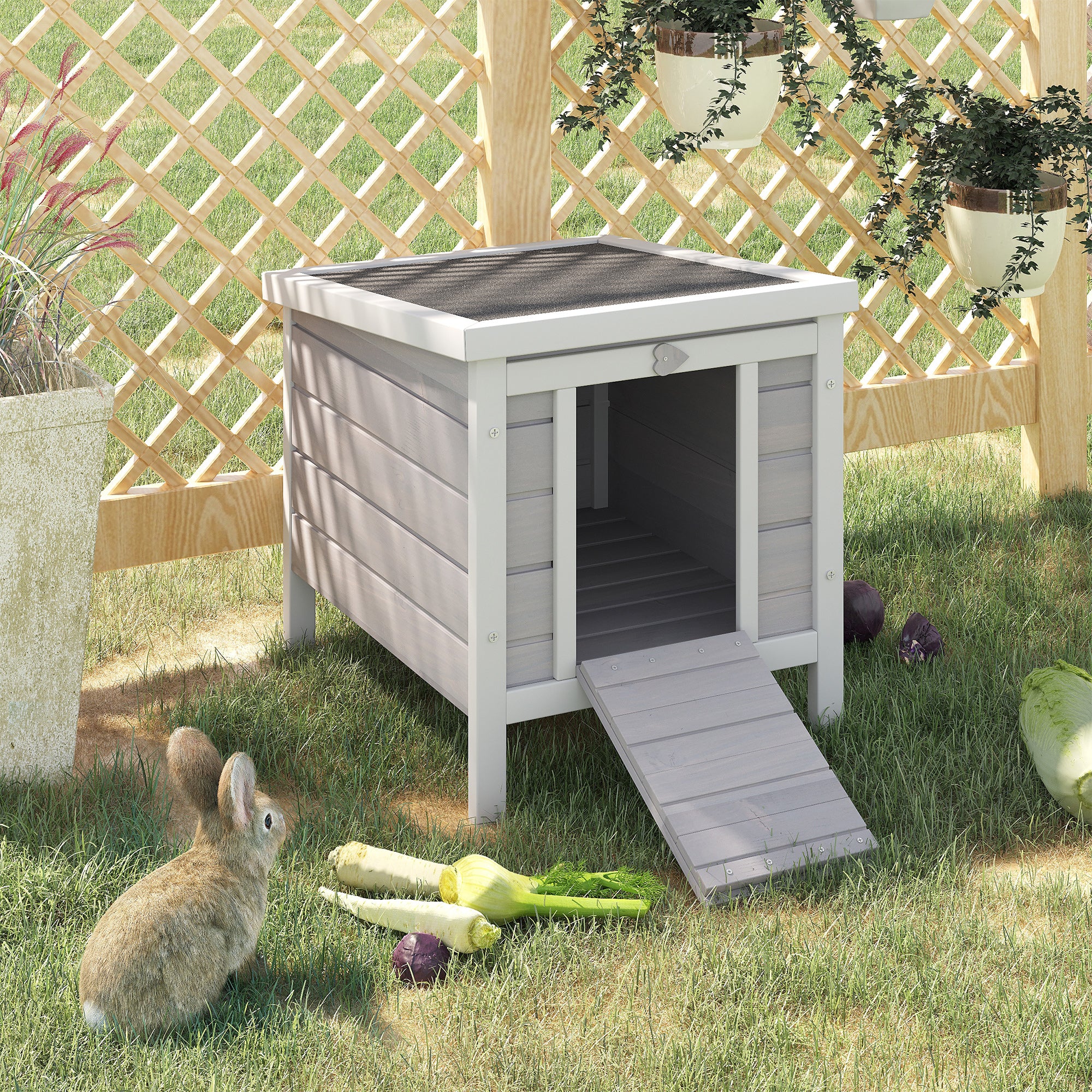 PawHut 20"x16.5"x17" Wooden Rabbit Hutch Small Animal House Bunny Guinea Pig Pet Cage Coop Cat Shelter Grey
