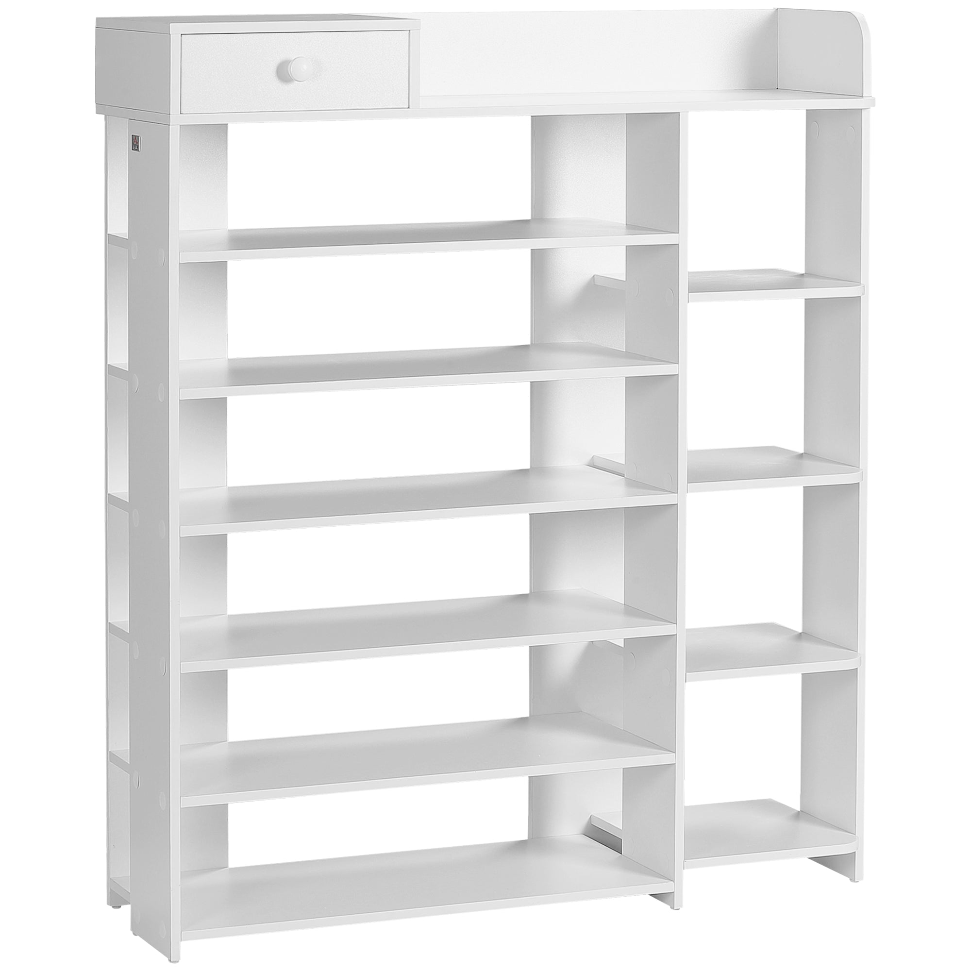 HOMCOM 7-Tier Shoe Rack, Narrow Shoe Storage Organizer with Drawer and 10 Open Shelves for 22 Pairs of Shoes, Space Saving Shoe Shelf for Entryway, Hallway, White