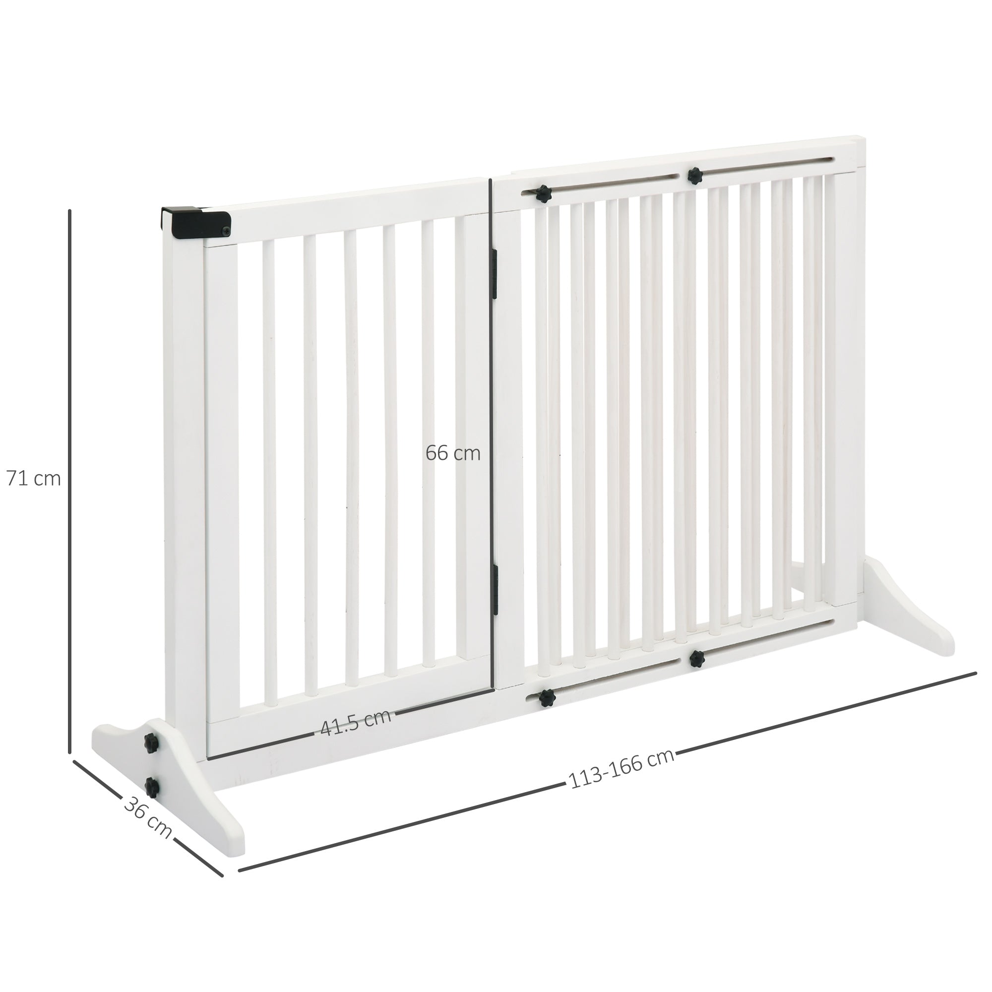 PawHut Wooden Dog Gate, Dog Fence Indoor, Freestanding Dog Barrier, Adjustable Lockable Fence with 3 Panels, 71H x 113-166W cm, White