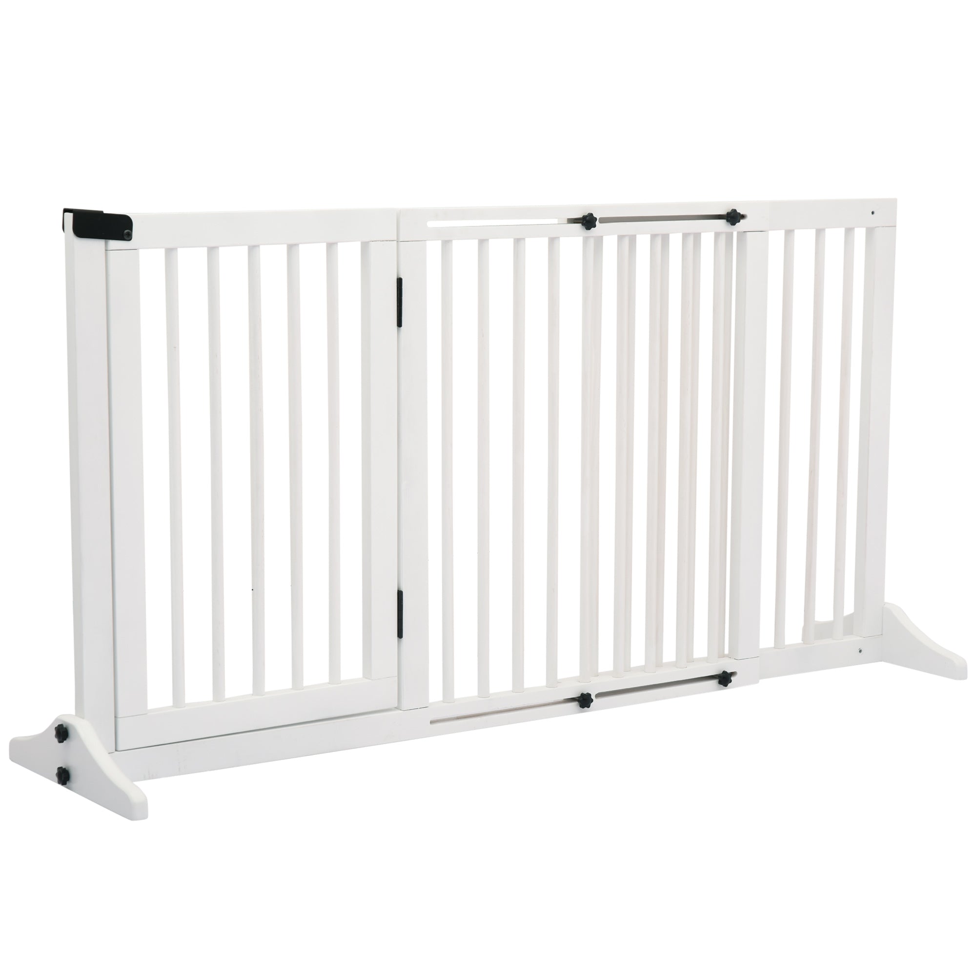 PawHut Wooden Dog Gate, Dog Fence Indoor, Freestanding Dog Barrier, Adjustable Lockable Fence with 3 Panels, 71H x 113-166W cm, White