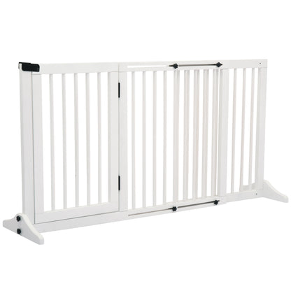 PawHut Wooden Dog Gate, Dog Fence Indoor, Freestanding Dog Barrier, Adjustable Lockable Fence with 3 Panels, 71H x 113-166W cm, White