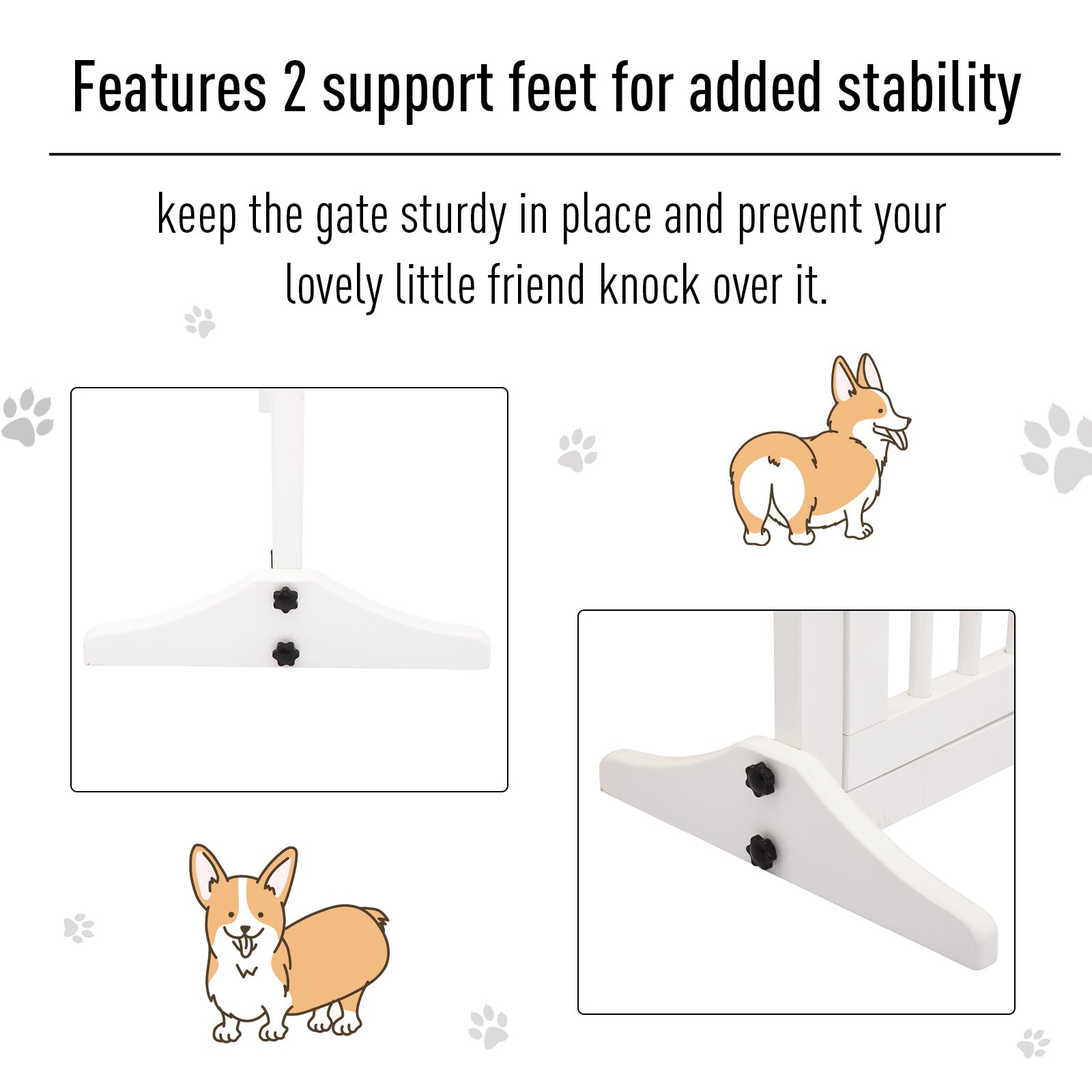 PawHut Wooden Dog Gate, Dog Fence Indoor, Freestanding Dog Barrier, Adjustable Lockable Fence with 3 Panels, 71H x 113-166W cm, White
