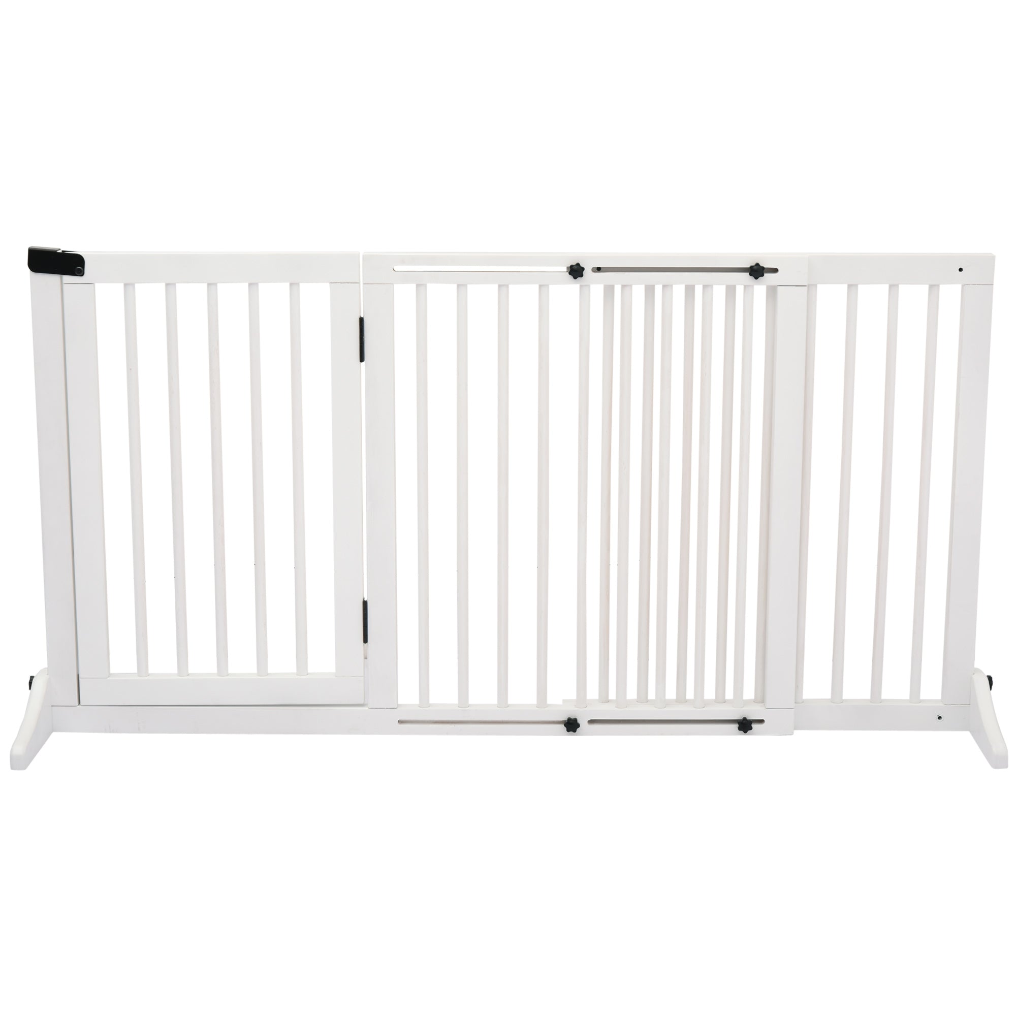 PawHut Wooden Dog Gate, Dog Fence Indoor, Freestanding Dog Barrier, Adjustable Lockable Fence with 3 Panels, 71H x 113-166W cm, White