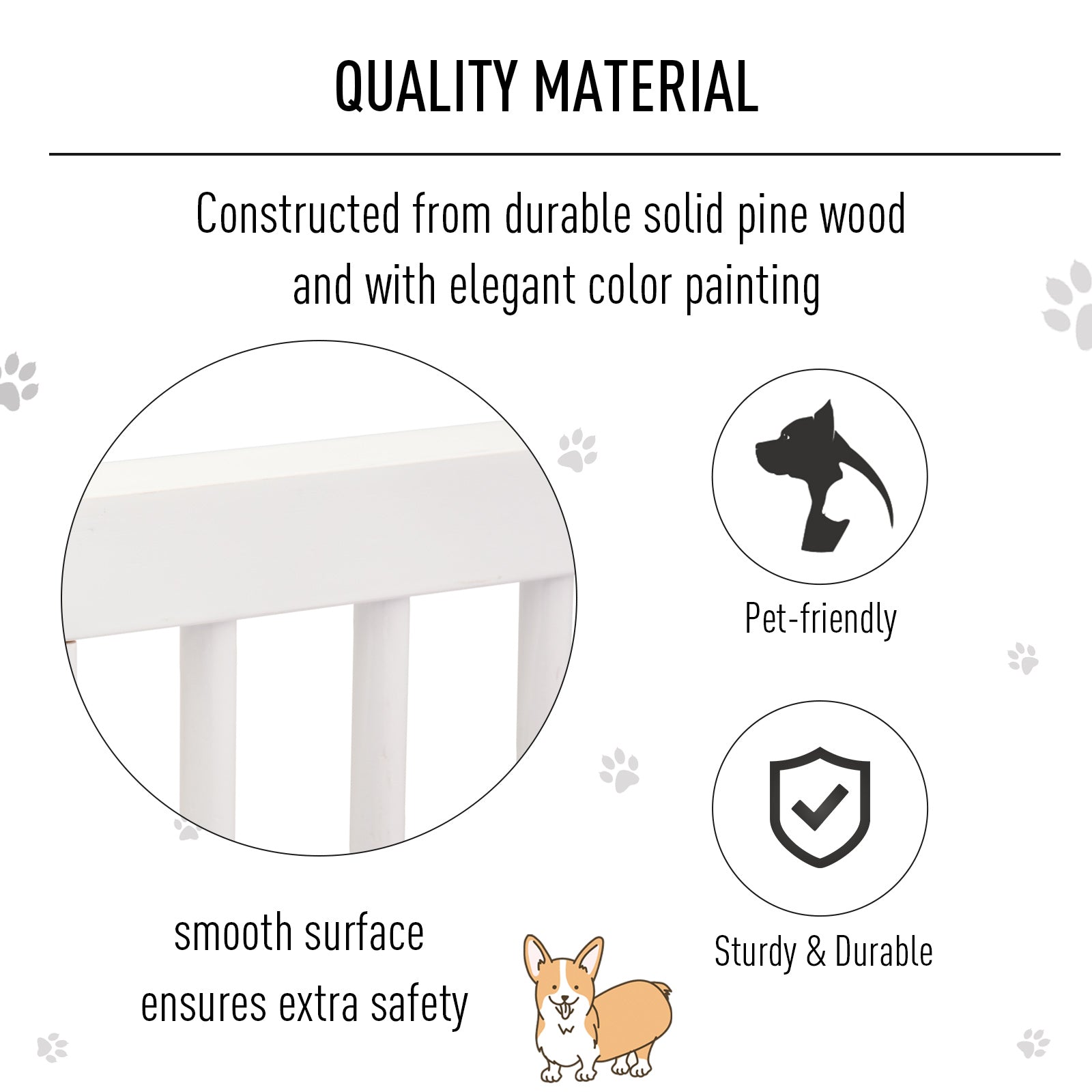 PawHut Wooden Dog Gate, Dog Fence Indoor, Freestanding Dog Barrier, Adjustable Lockable Fence with 3 Panels, 71H x 113-166W cm, White