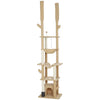 PawHut Floor to Ceiling Cat Tree, 89"-100" Adjustable Height Cat Tower for Large Cats with Scratching Posts, Grooming Brush Post, Cat Condo, Perches, Hammocks, Balls, Brown