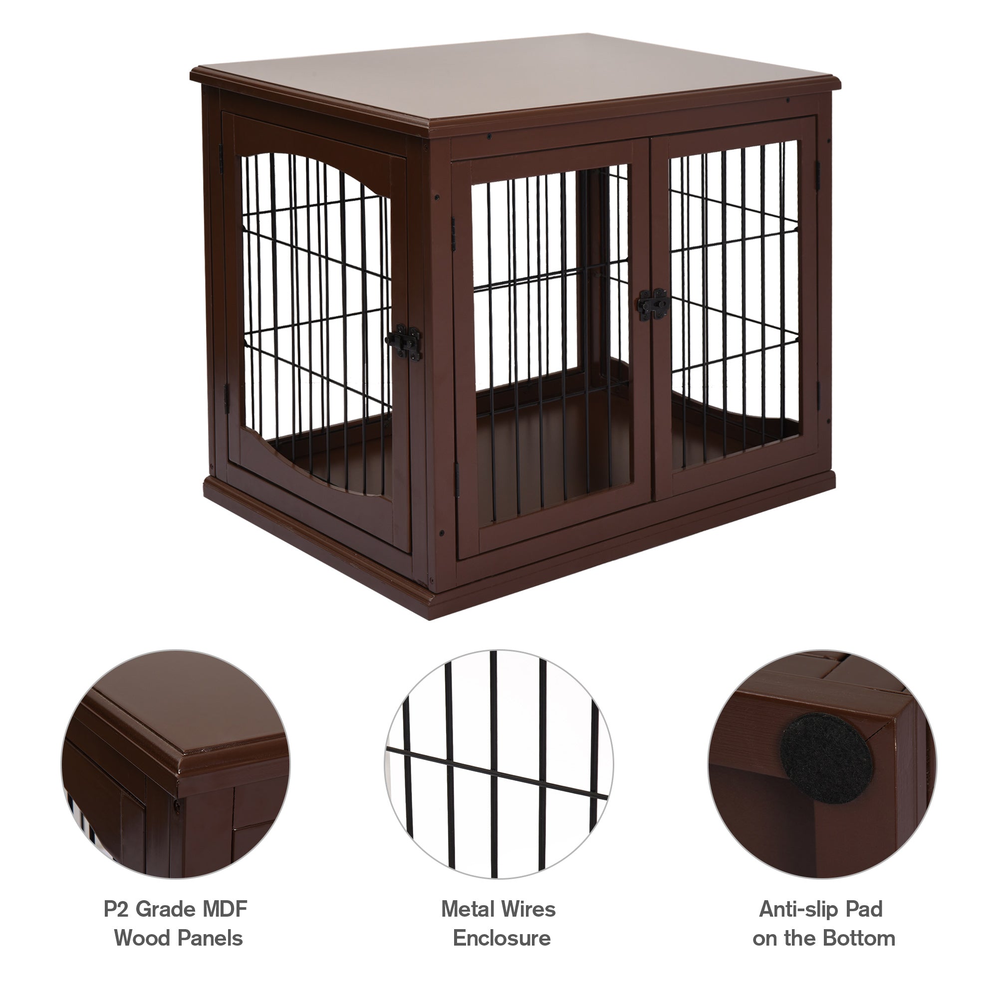 PawHut 32" Wooden Dog Crate Furniture Dog Cage, Modern Side Table Pet Kennel with Double Lockable Door, 32" L x 23" W x 26" H, Brown