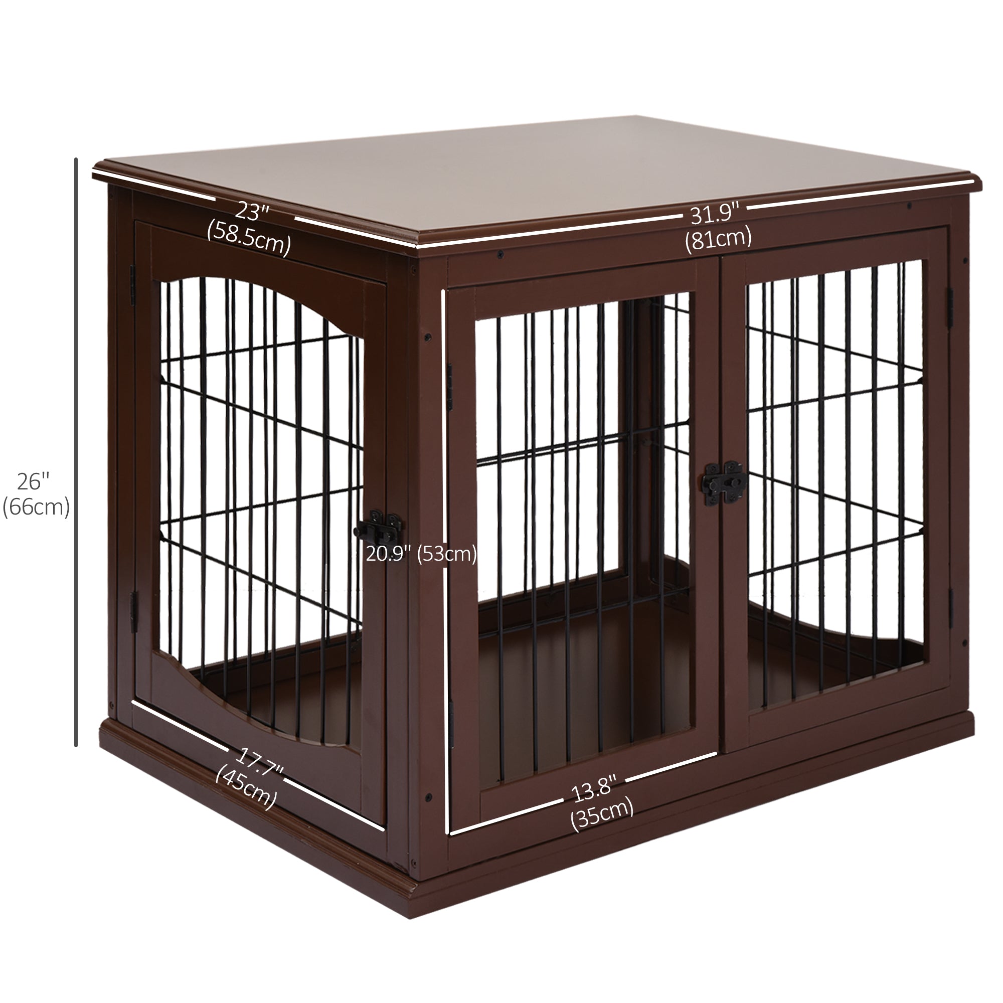 PawHut 32" Wooden Dog Crate Furniture Dog Cage, Modern Side Table Pet Kennel with Double Lockable Door, 32" L x 23" W x 26" H, Brown