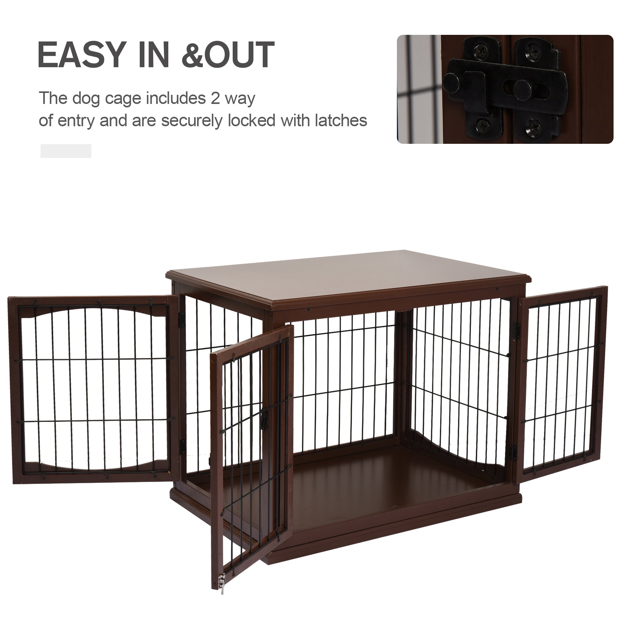 PawHut 32" Wooden Dog Crate Furniture Dog Cage, Modern Side Table Pet Kennel with Double Lockable Door, 32" L x 23" W x 26" H, Brown