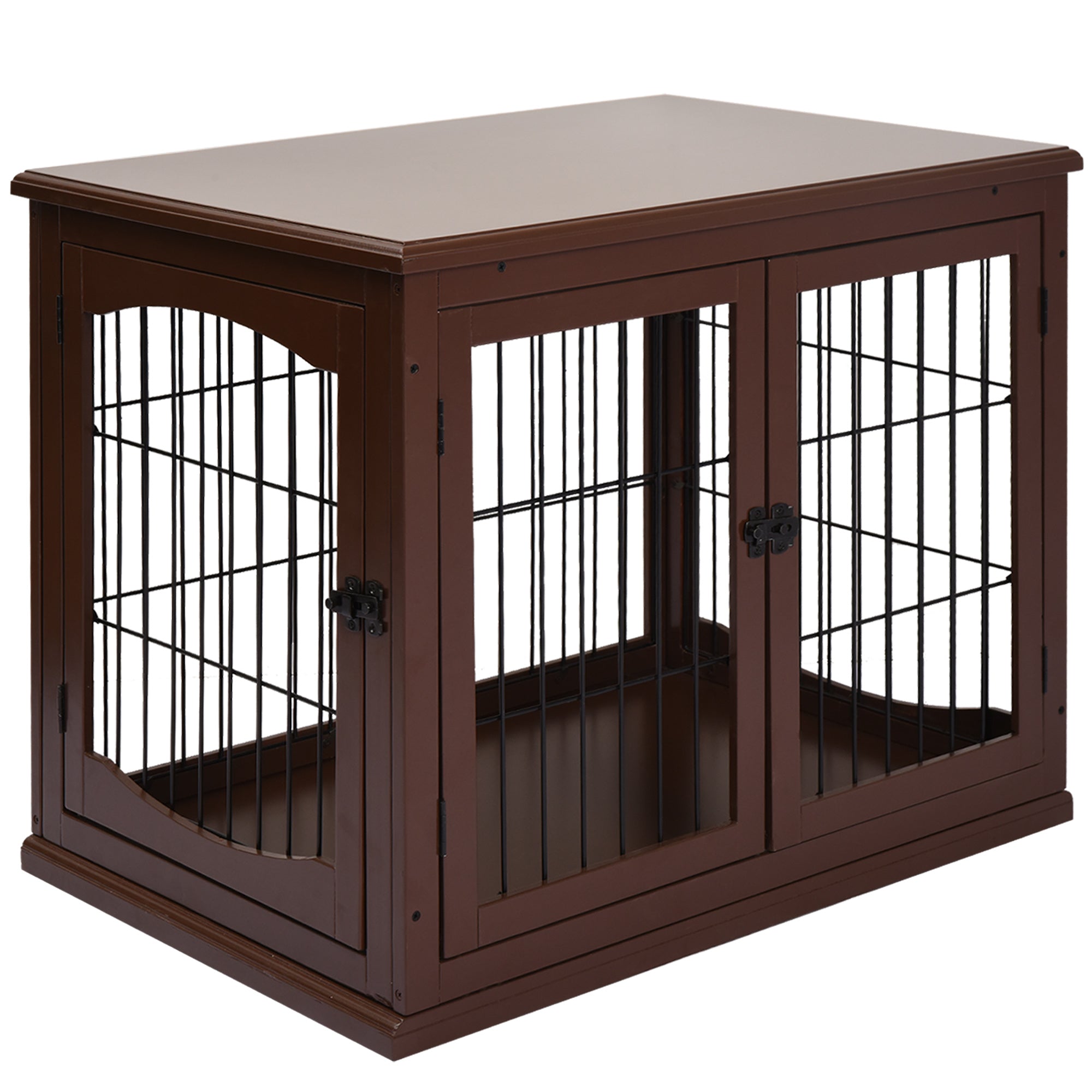 PawHut 32" Wooden Dog Crate Furniture Dog Cage, Modern Side Table Pet Kennel with Double Lockable Door, 32" L x 23" W x 26" H, Brown