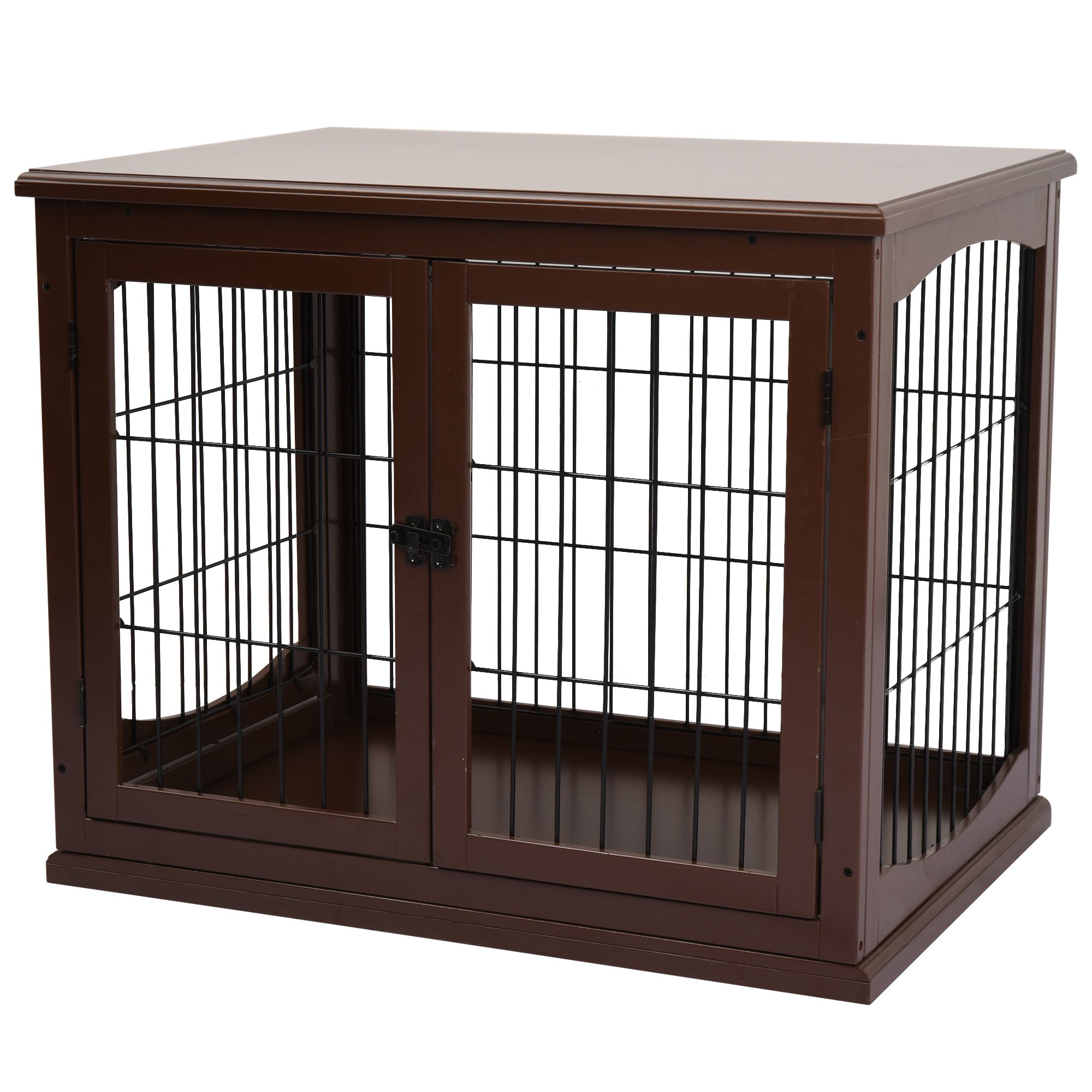 PawHut 32" Wooden Dog Crate Furniture Dog Cage, Modern Side Table Pet Kennel with Double Lockable Door, 32" L x 23" W x 26" H, Brown