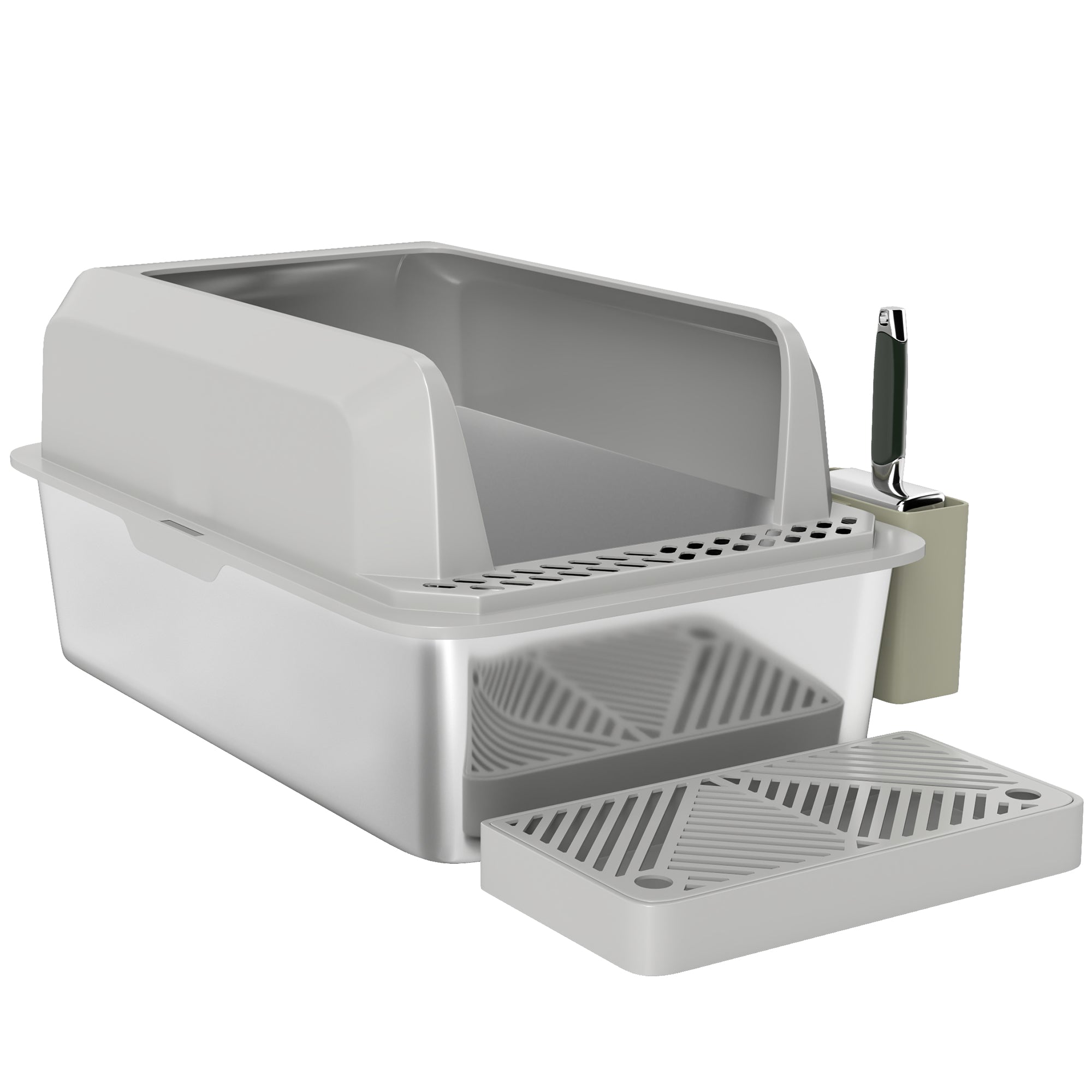PawHut Stainless Steel Cat Litter Box, 24" x 16" x 11" Cat Litter Box High Sided Wall, Metal Litter Box with Metal Scoop & Holder, Non-Sticky, Easy to Clean, Anti-Urine Leakage