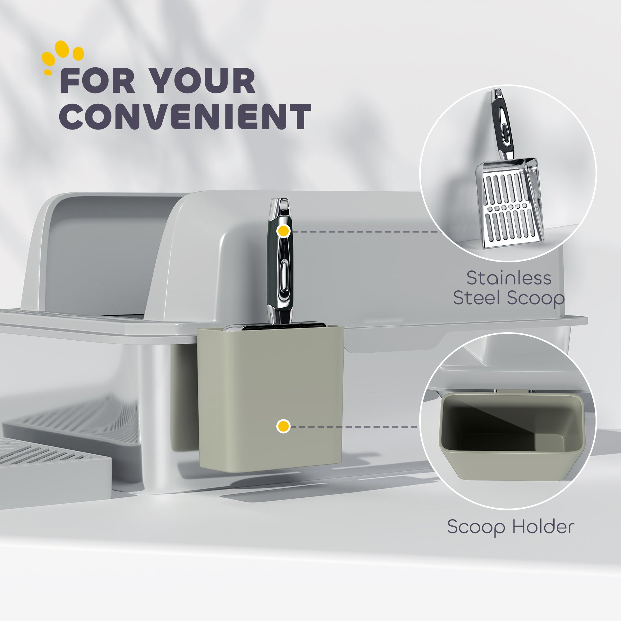 PawHut Stainless Steel Cat Litter Box, 24" x 16" x 11" Cat Litter Box High Sided Wall, Metal Litter Box with Metal Scoop & Holder, Non-Sticky, Easy to Clean, Anti-Urine Leakage