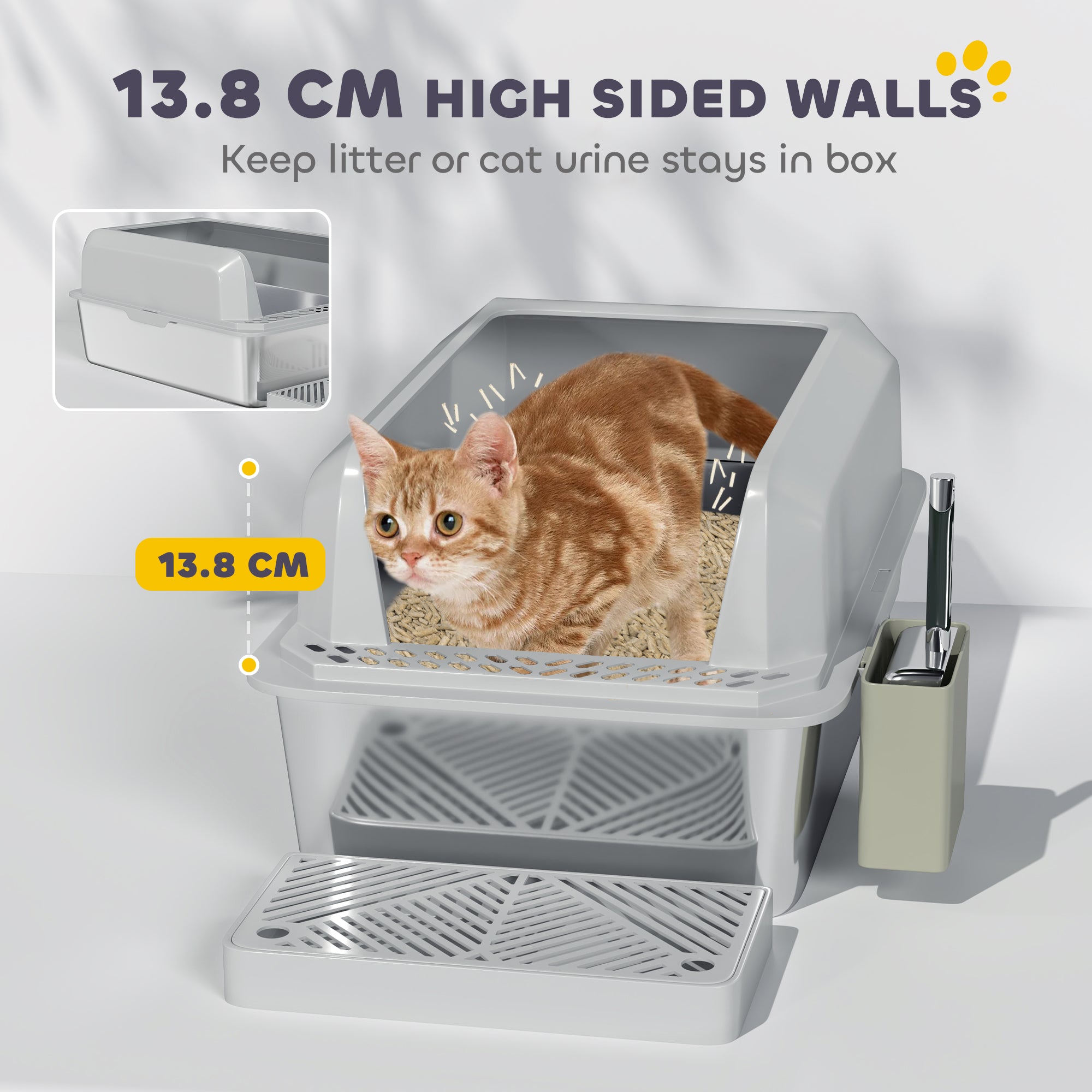 PawHut Stainless Steel Cat Litter Box, 24" x 16" x 11" Cat Litter Box High Sided Wall, Metal Litter Box with Metal Scoop & Holder, Non-Sticky, Easy to Clean, Anti-Urine Leakage
