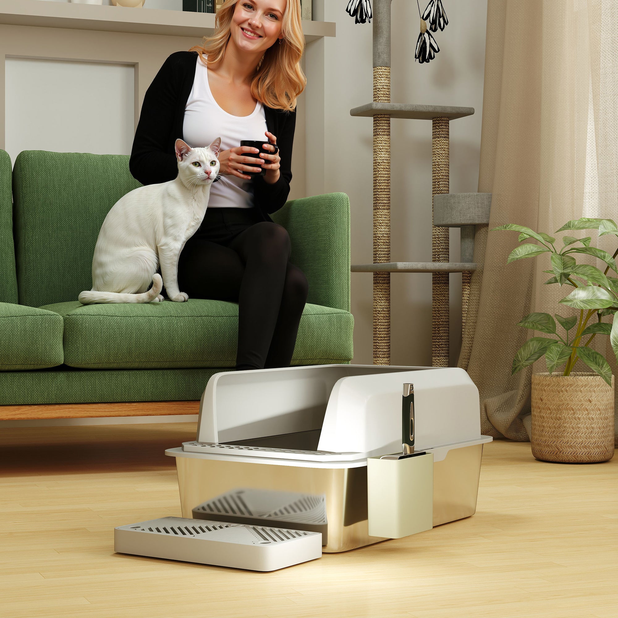 PawHut Stainless Steel Cat Litter Box, 24