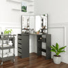 HOMCOM Makeup Vanity Desk with 3-Panel Mirror and 10 LED Lights, Dressing Table with 5 Drawers and Shelves for Bedroom, Black