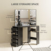 HOMCOM Makeup Vanity Desk with 3-Panel Mirror and 10 LED Lights, Dressing Table with 5 Drawers and Shelves for Bedroom, Black