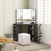 HOMCOM Makeup Vanity Desk with 3-Panel Mirror and 10 LED Lights, Dressing Table with 5 Drawers and Shelves for Bedroom, Black