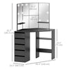 HOMCOM Makeup Vanity Desk with 3-Panel Mirror and 10 LED Lights, Dressing Table with 5 Drawers and Shelves for Bedroom, Black