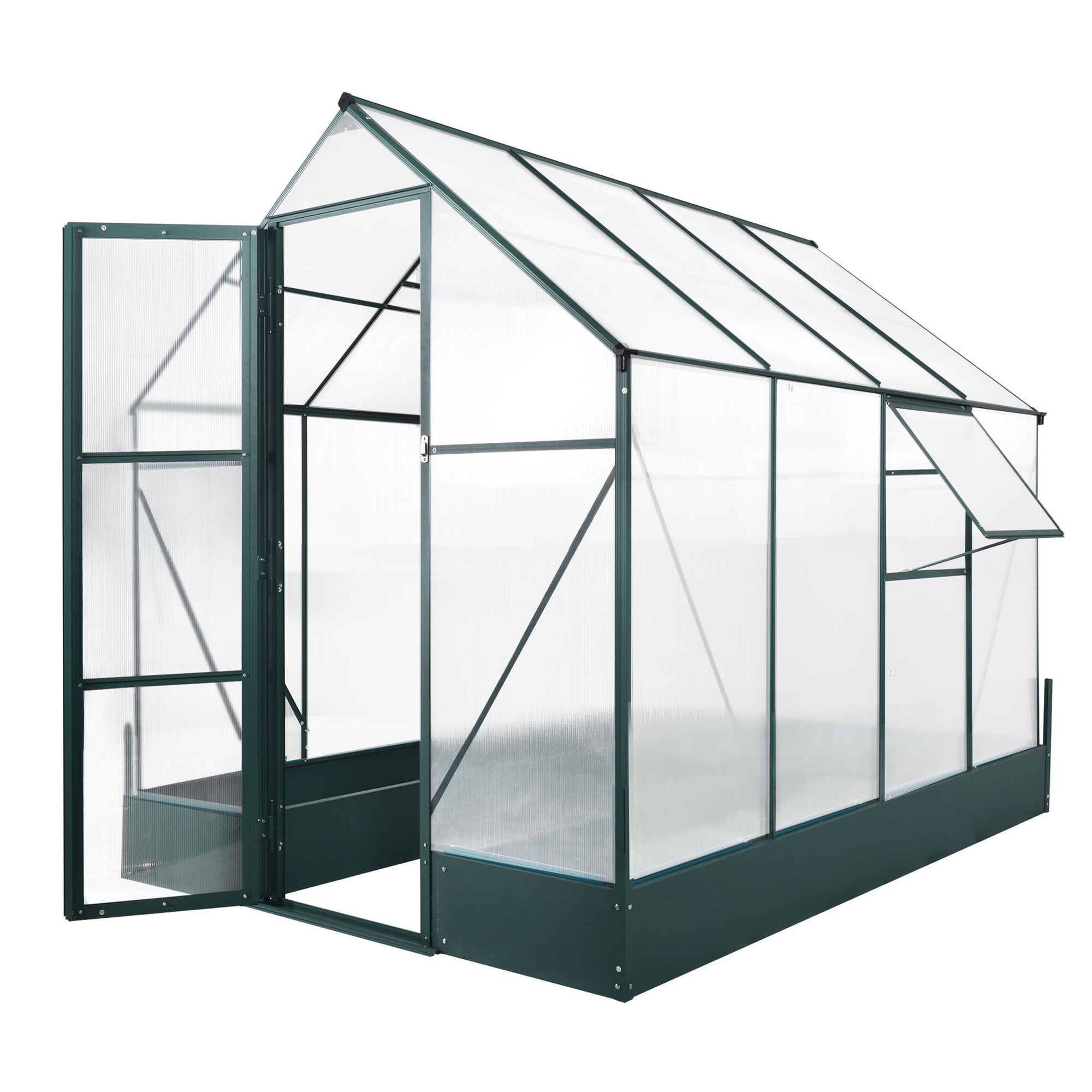 Outsunny 8' x 6' x 7' Polycarbonate Greenhouse with Raised Garden Bed and Temperature Controlled Window, Walk in Outdoor Plant Green House with Aluminum Alloy Frame
