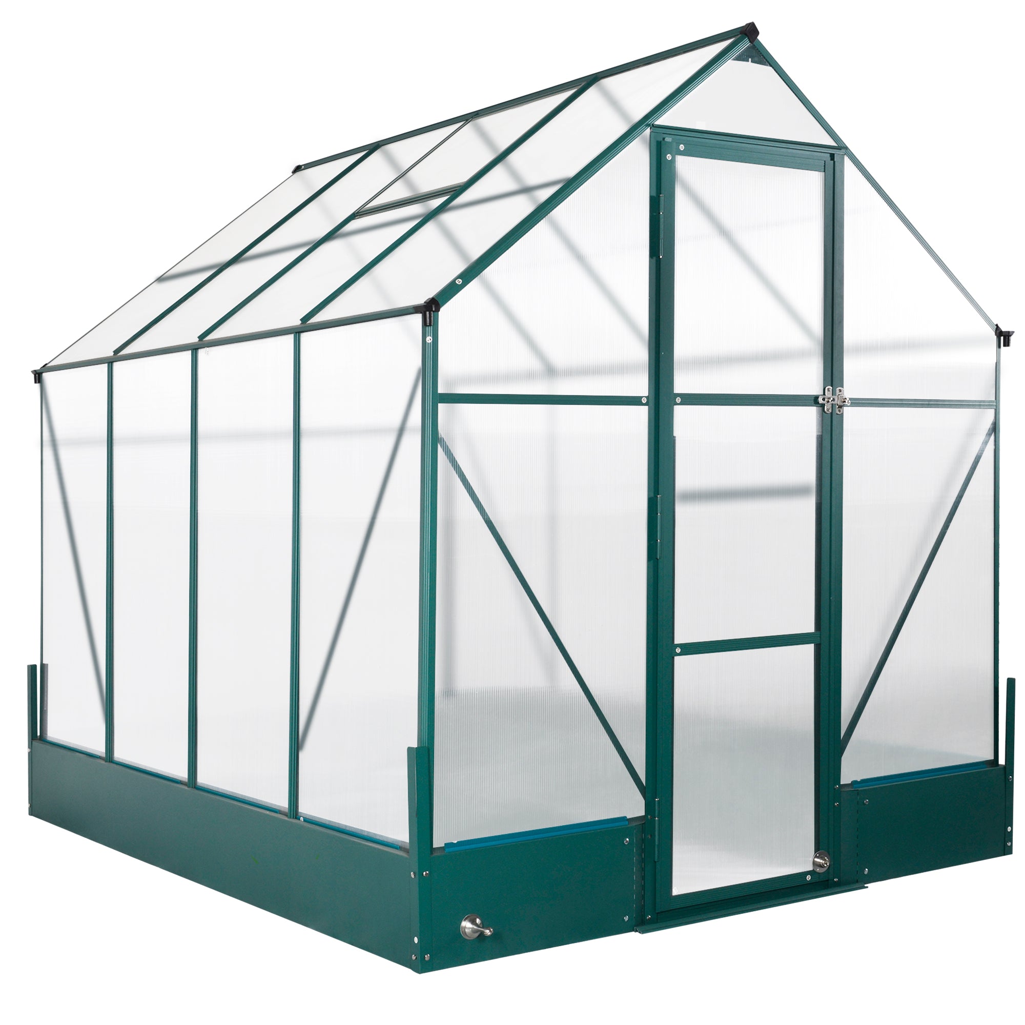 Outsunny 8' x 6' x 7' Polycarbonate Greenhouse with Raised Garden Bed and Temperature Controlled Window, Walk in Outdoor Plant Green House with Aluminum Alloy Frame