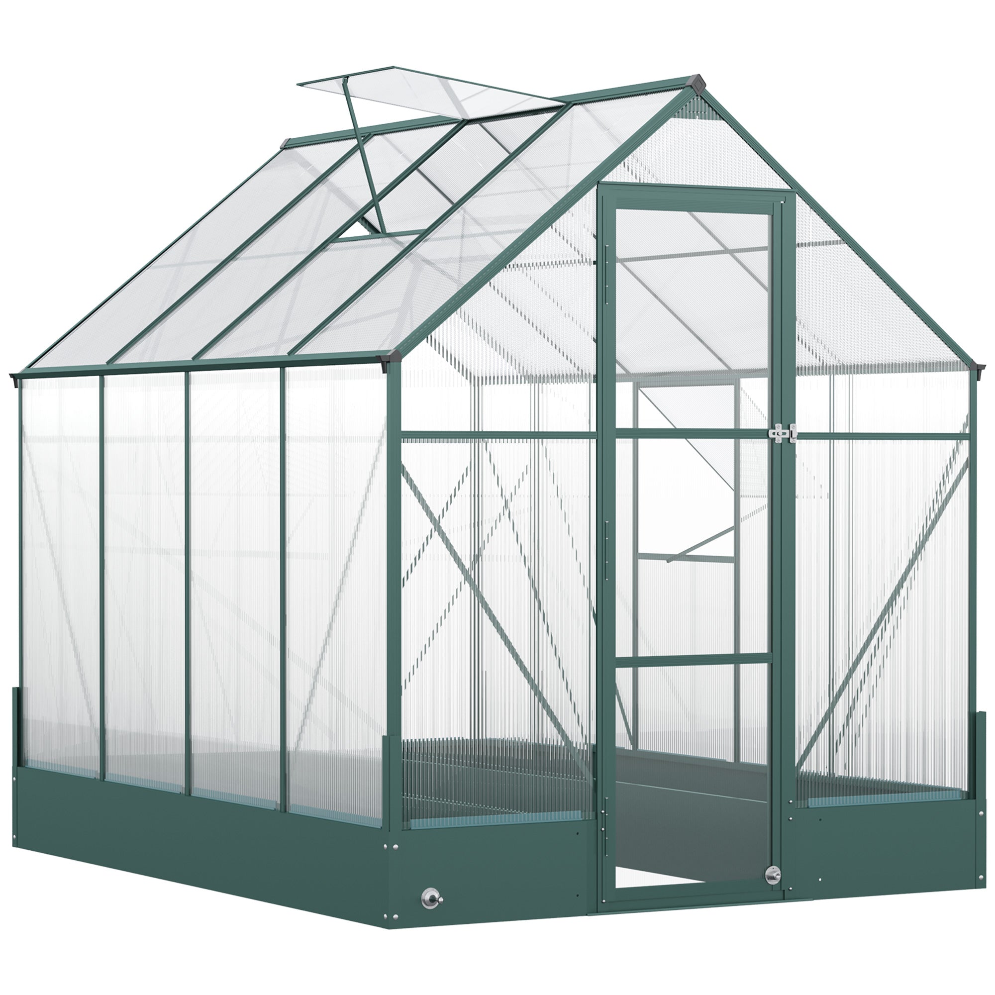 Outsunny 8' x 6' x 7' Polycarbonate Greenhouse with Raised Garden Bed and Temperature Controlled Window, Walk in Outdoor Plant Green House with Aluminum Alloy Frame
