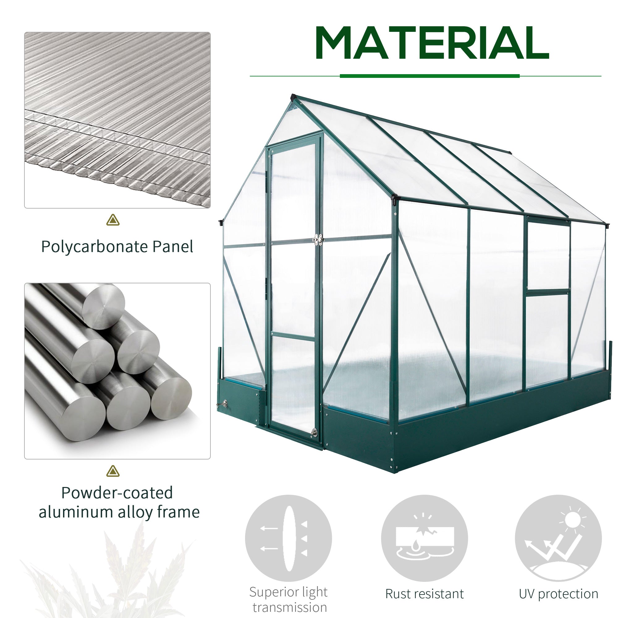 Outsunny 8' x 6' x 7' Polycarbonate Greenhouse with Raised Garden Bed and Temperature Controlled Window, Walk in Outdoor Plant Green House with Aluminum Alloy Frame