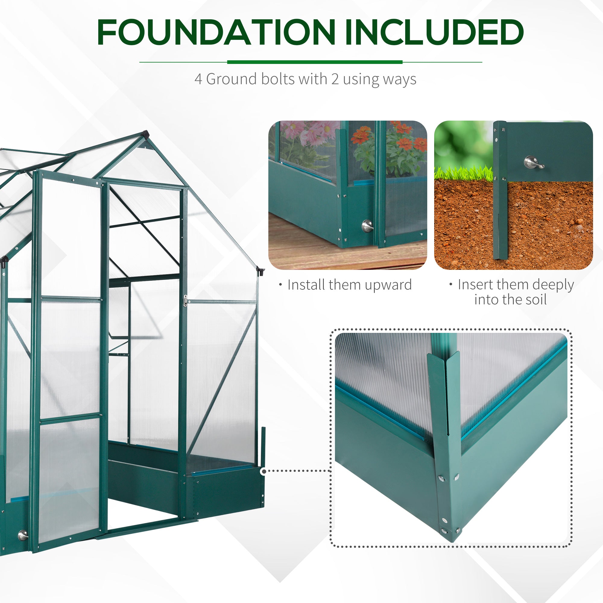 Outsunny 8' x 6' x 7' Polycarbonate Greenhouse with Raised Garden Bed and Temperature Controlled Window, Walk in Outdoor Plant Green House with Aluminum Alloy Frame