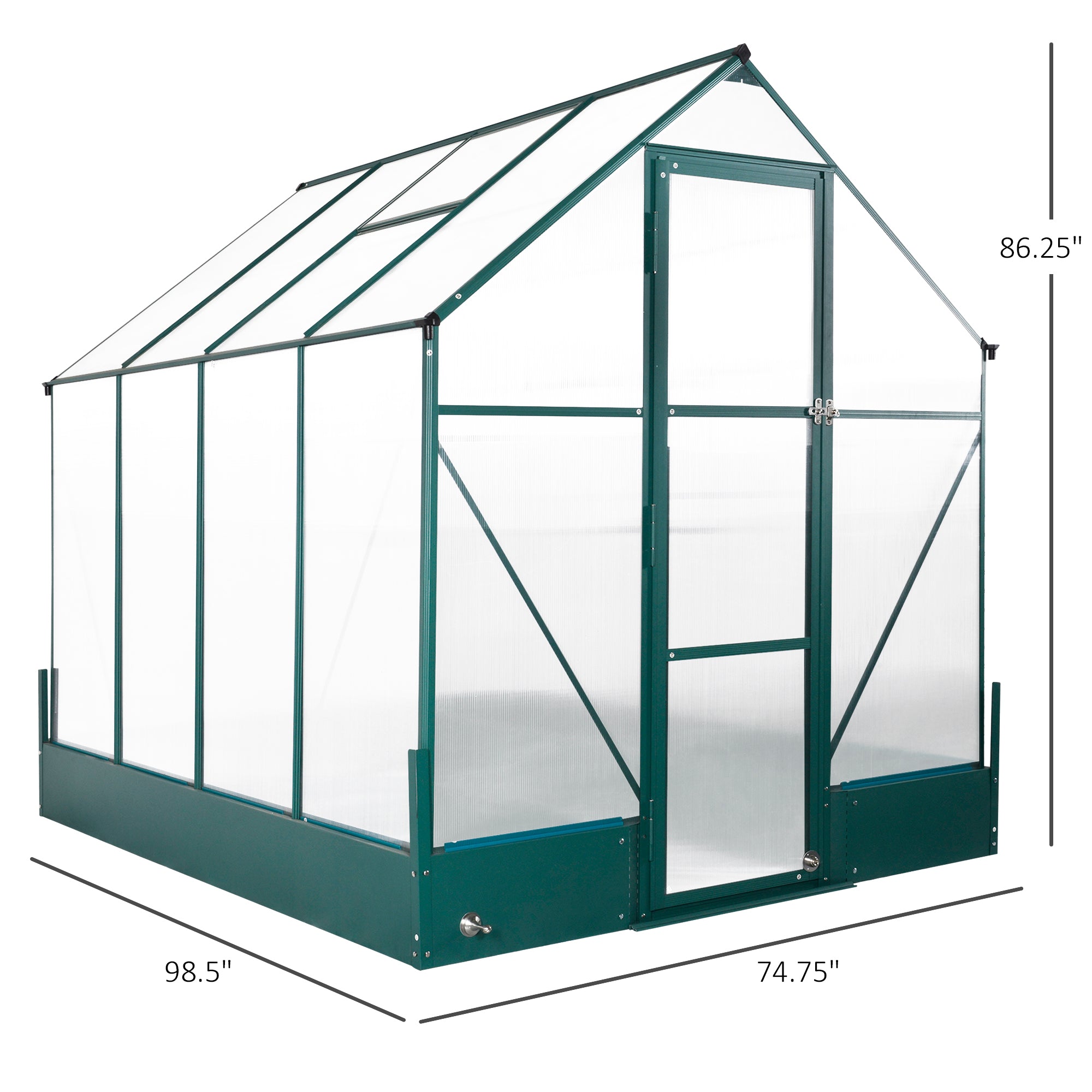 Outsunny 8' x 6' x 7' Polycarbonate Greenhouse with Raised Garden Bed and Temperature Controlled Window, Walk in Outdoor Plant Green House with Aluminum Alloy Frame