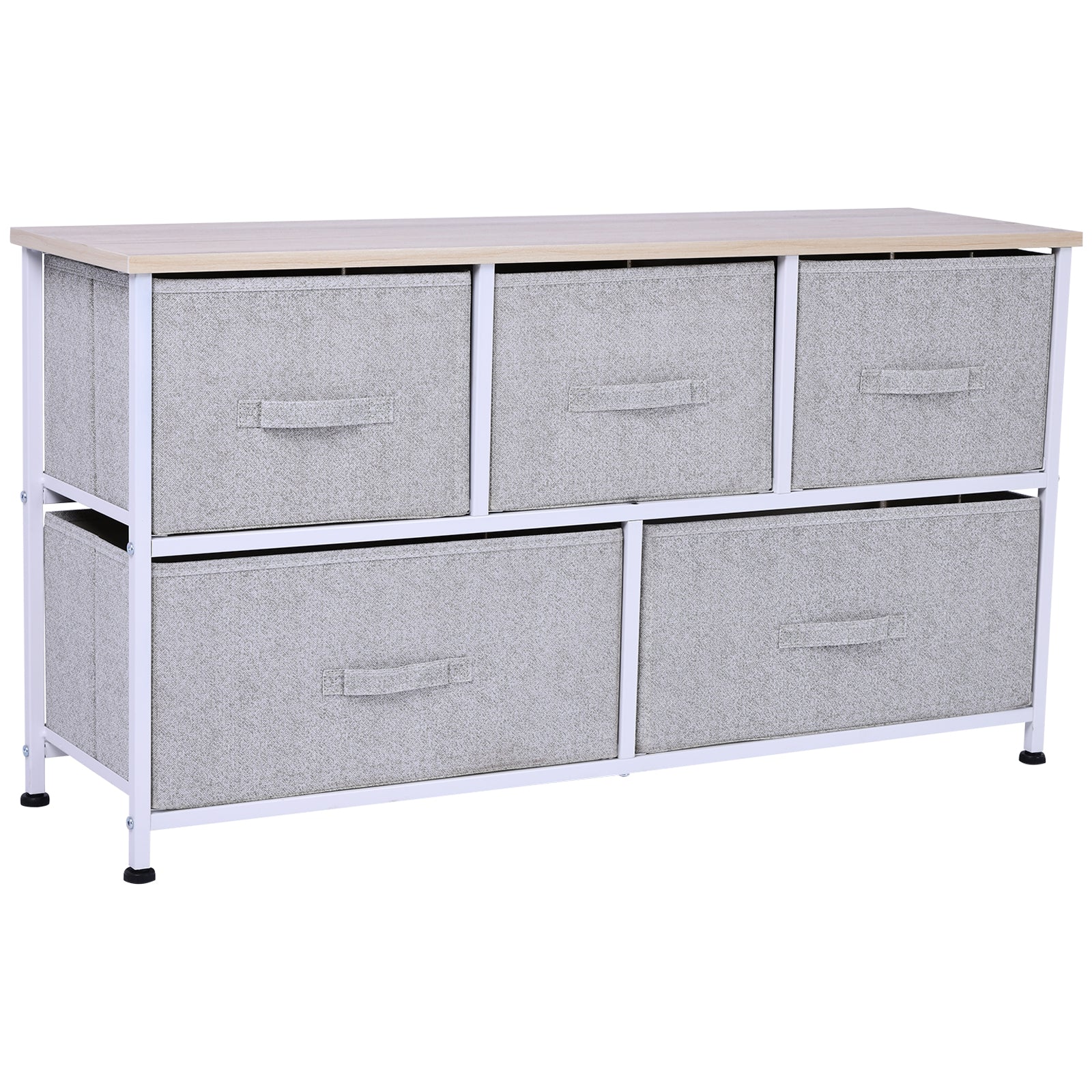HOMCOM Linen Drawer Cabinet Organizer Storage Dresser Tower with 5 Removable Drawer Metal Frame Adjustable Feet for Living Room, Kitchen, Bathroom, Grey
