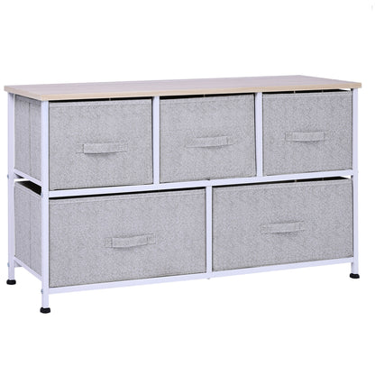 HOMCOM Linen Drawer Cabinet Organizer Storage Dresser Tower with 5 Removable Drawer Metal Frame Adjustable Feet for Living Room, Kitchen, Bathroom, Grey