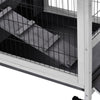 PawHut Wooden Indoor Rabbit Hutch Elevated Bunny Cage Habitat with Enclosed Run with Wheels, Suitable for Rabbits and Guinea Pigs, Grey