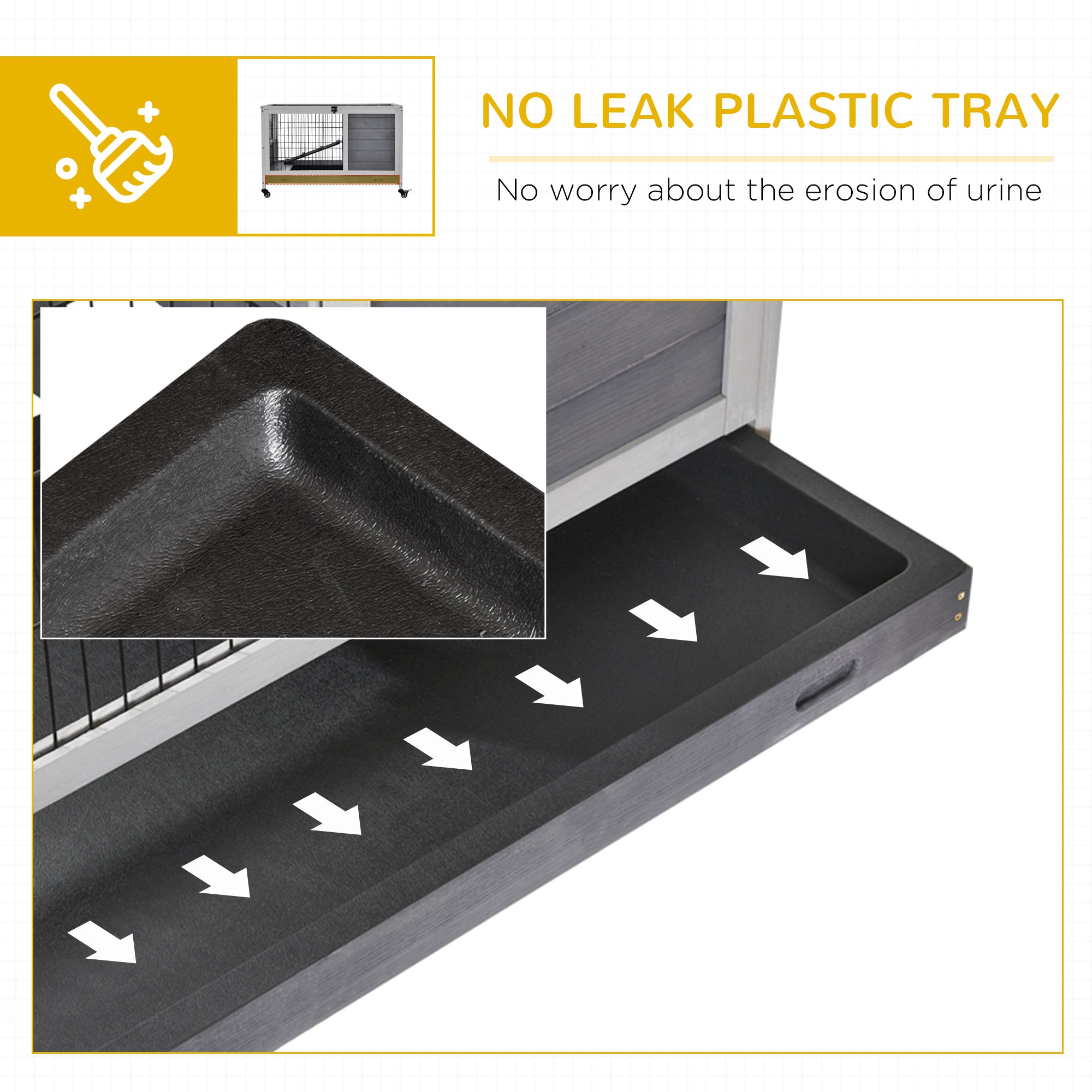 PawHut Wooden Indoor Rabbit Hutch Elevated Bunny Cage Habitat with Enclosed Run with Wheels, Suitable for Rabbits and Guinea Pigs, Grey