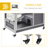 PawHut Wooden Indoor Rabbit Hutch Elevated Bunny Cage Habitat with Enclosed Run with Wheels, Suitable for Rabbits and Guinea Pigs, Grey