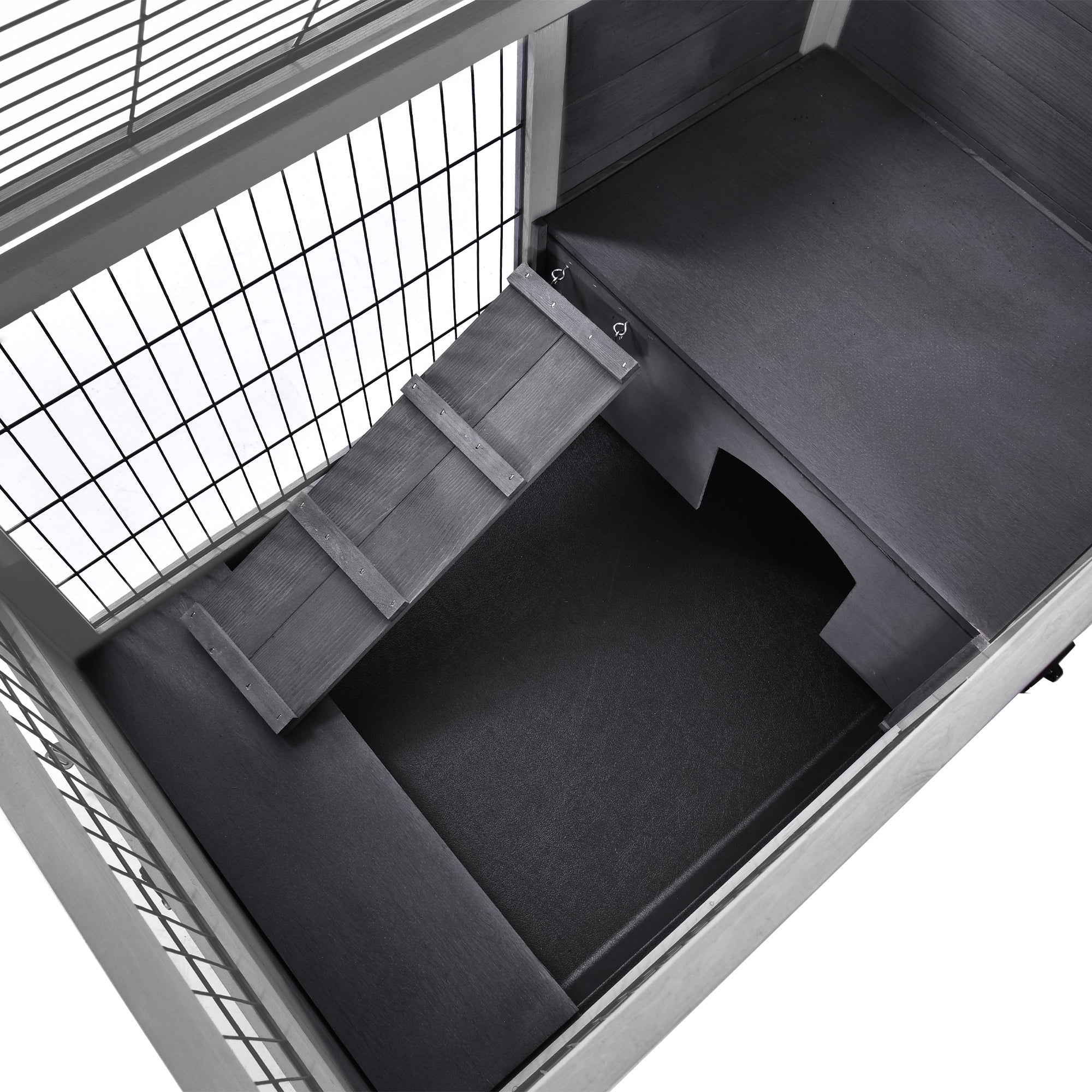 PawHut Wooden Indoor Rabbit Hutch Elevated Bunny Cage Habitat with Enclosed Run with Wheels, Suitable for Rabbits and Guinea Pigs, Grey