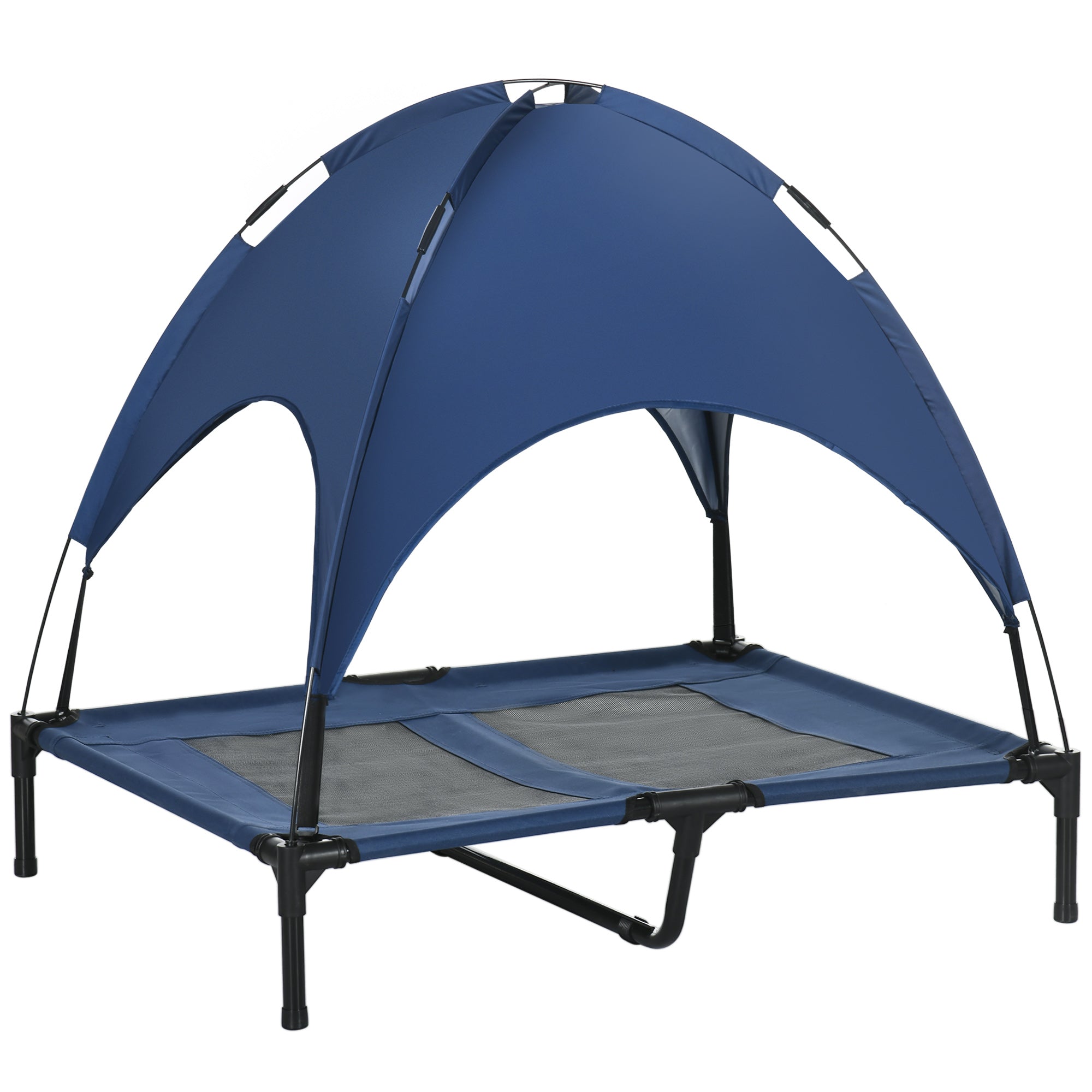 PawHut Elevated Dog Bed with Canopy, Portable Raised Dog Cot for L Sized Dogs, Indoor & Outdoor, 36" x 30" x 35", Dark Blue