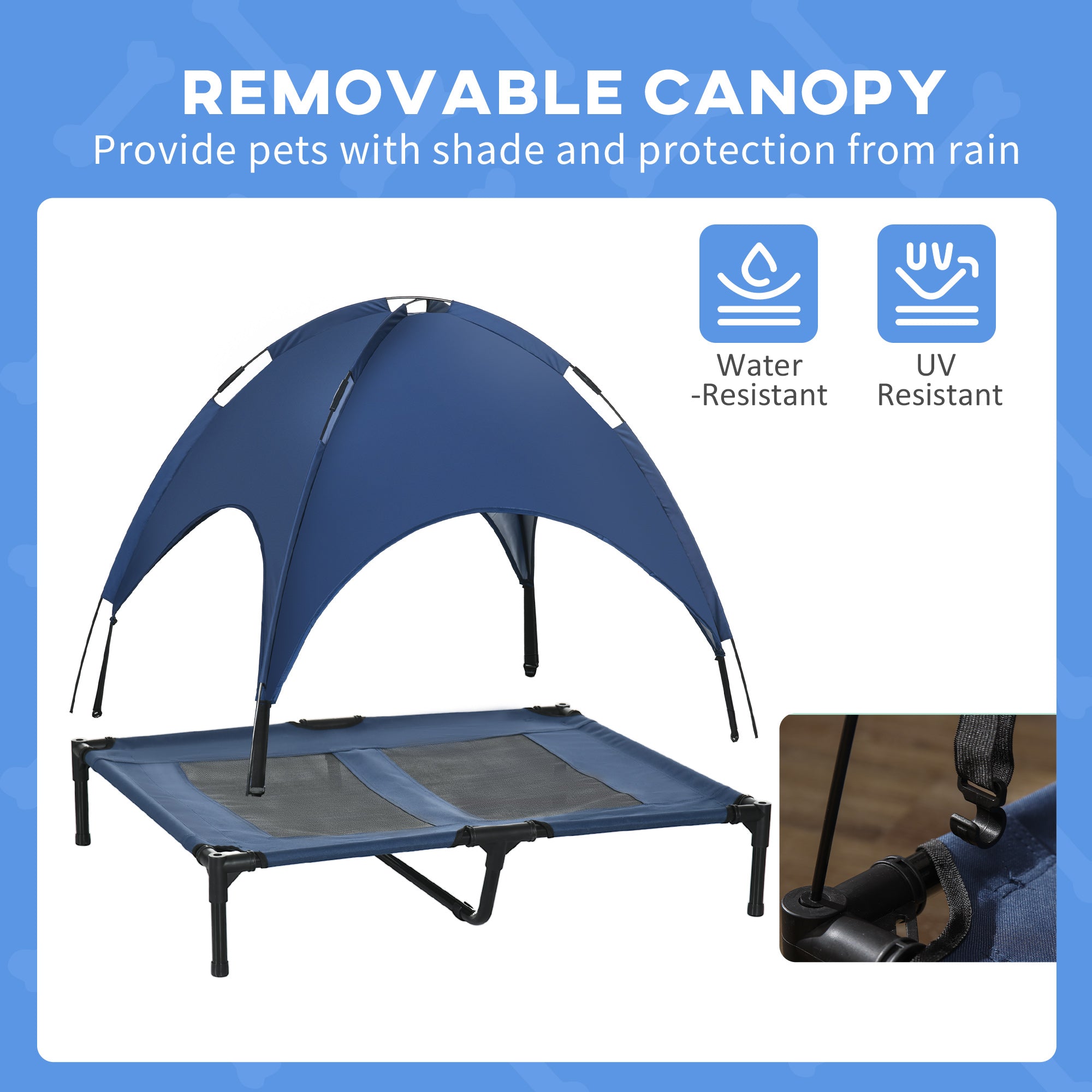 PawHut Elevated Dog Bed with Canopy, Portable Raised Dog Cot for L Sized Dogs, Indoor & Outdoor, 36" x 30" x 35", Dark Blue